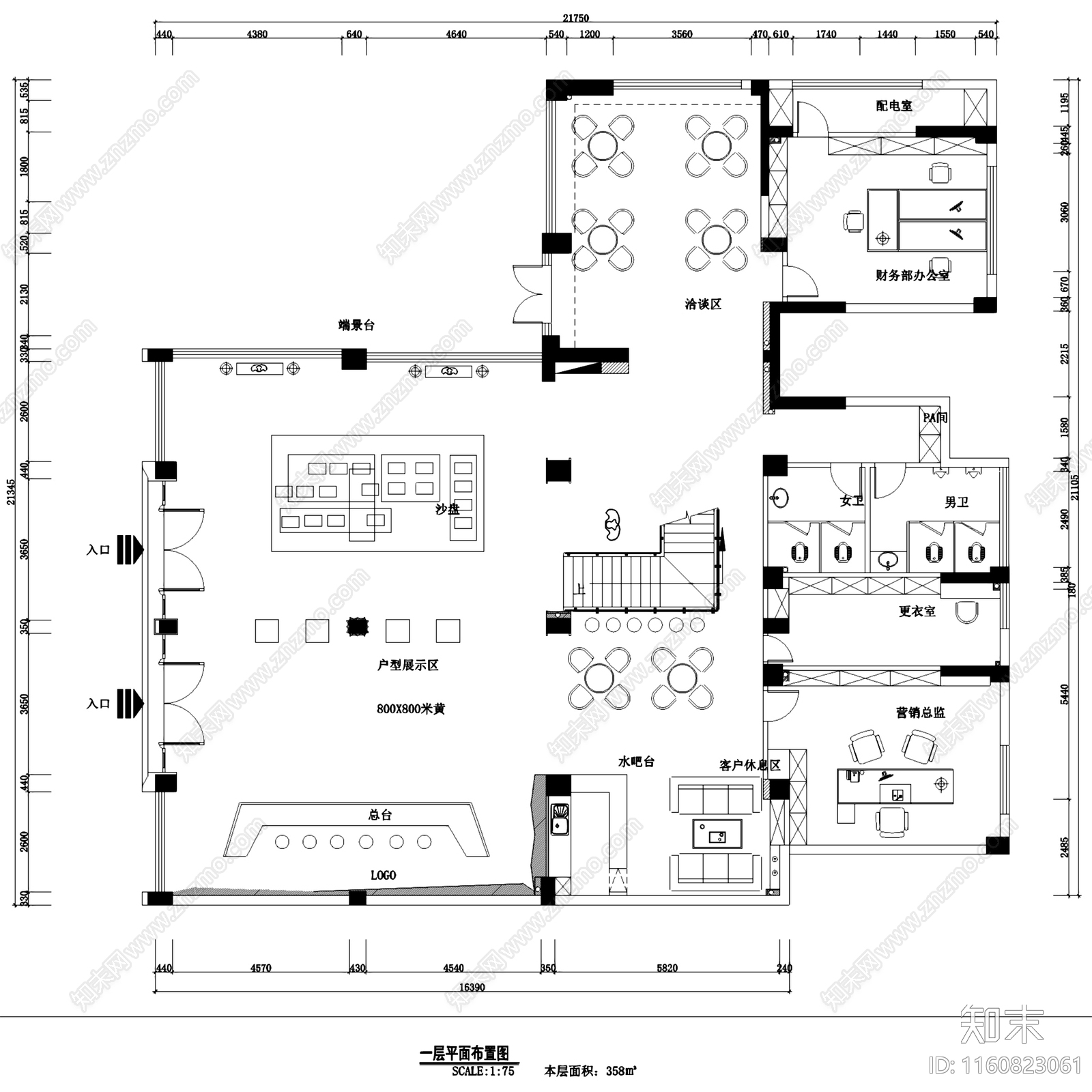 现代长乐万业地产总部办公室售楼处室内工装cad施工图下载【ID:1160823061】