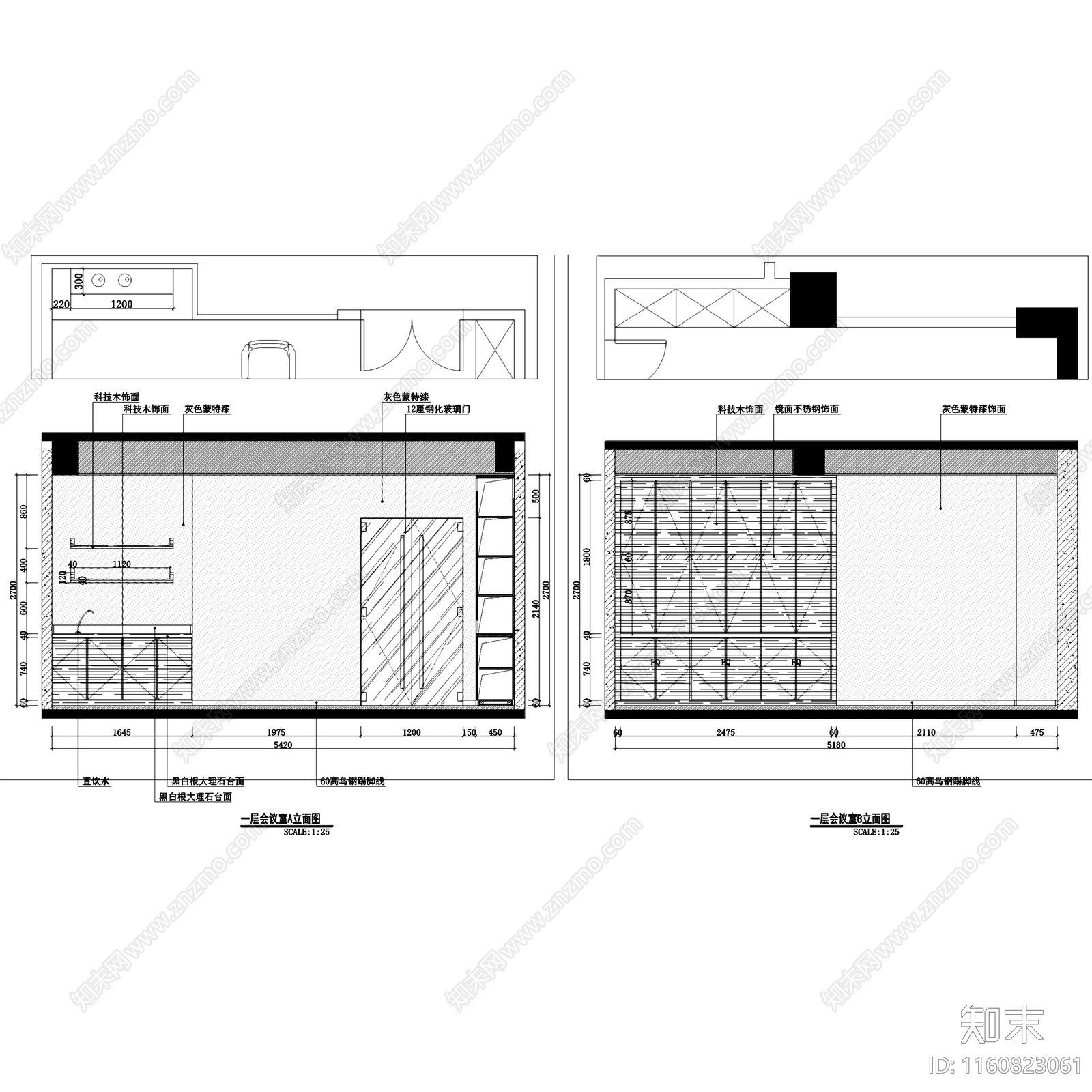 现代长乐万业地产总部办公室售楼处室内工装cad施工图下载【ID:1160823061】