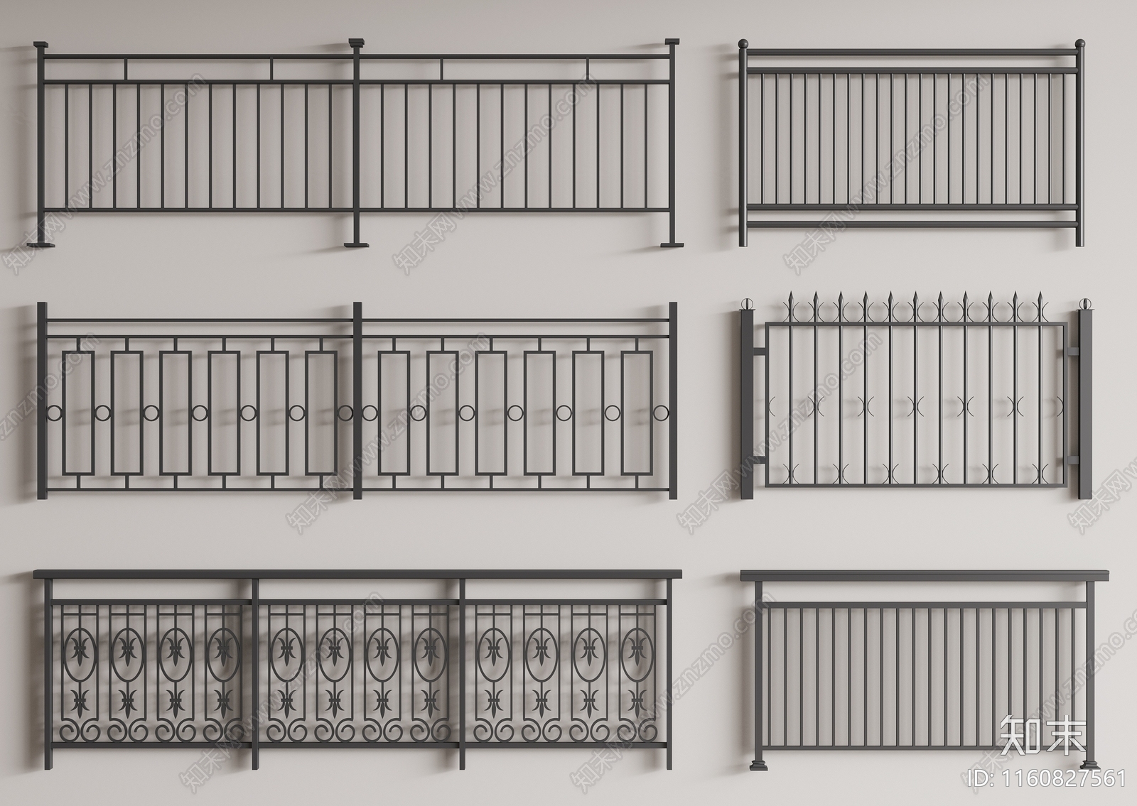 现代铁艺栏杆3D模型下载【ID:1160827561】