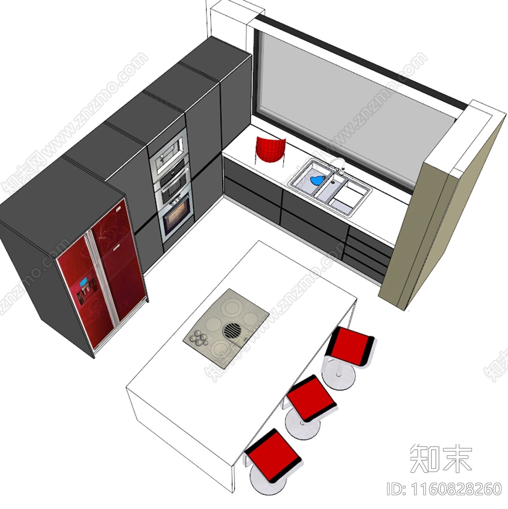 现代开放式厨房SU模型下载【ID:1160828260】