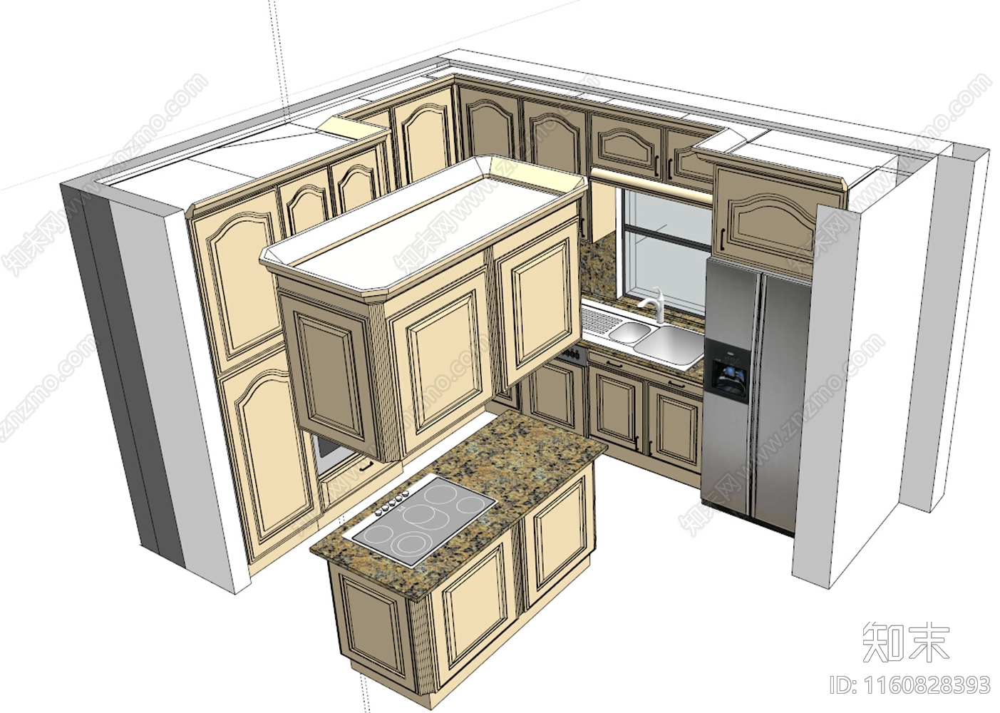 欧式开放式厨房SU模型下载【ID:1160828393】