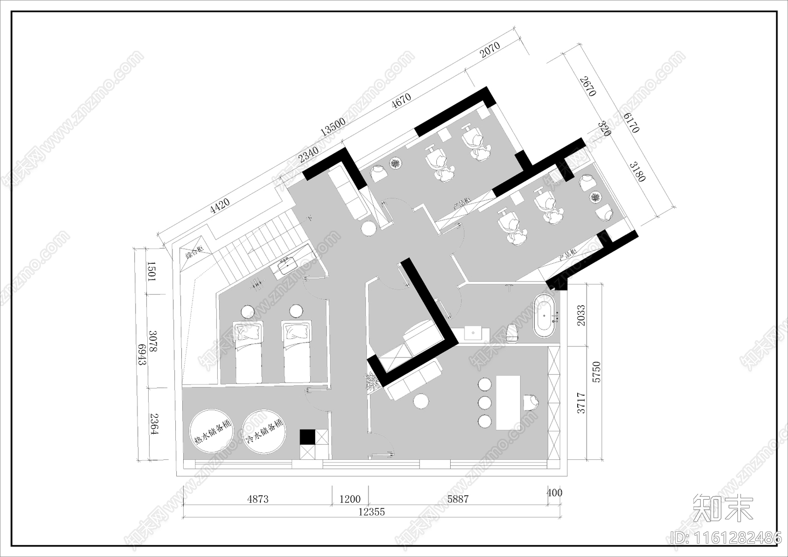 240平方现代风格的美容美发综合店施工图下载【ID:1161282486】