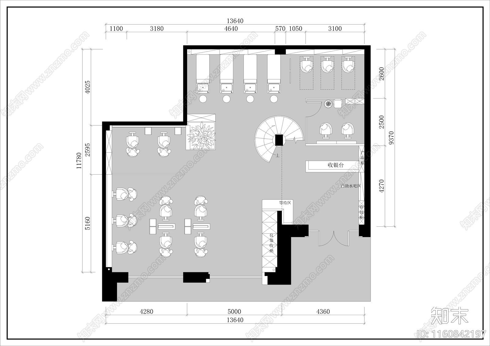 150平方专业美发店施工图下载【ID:1160842197】