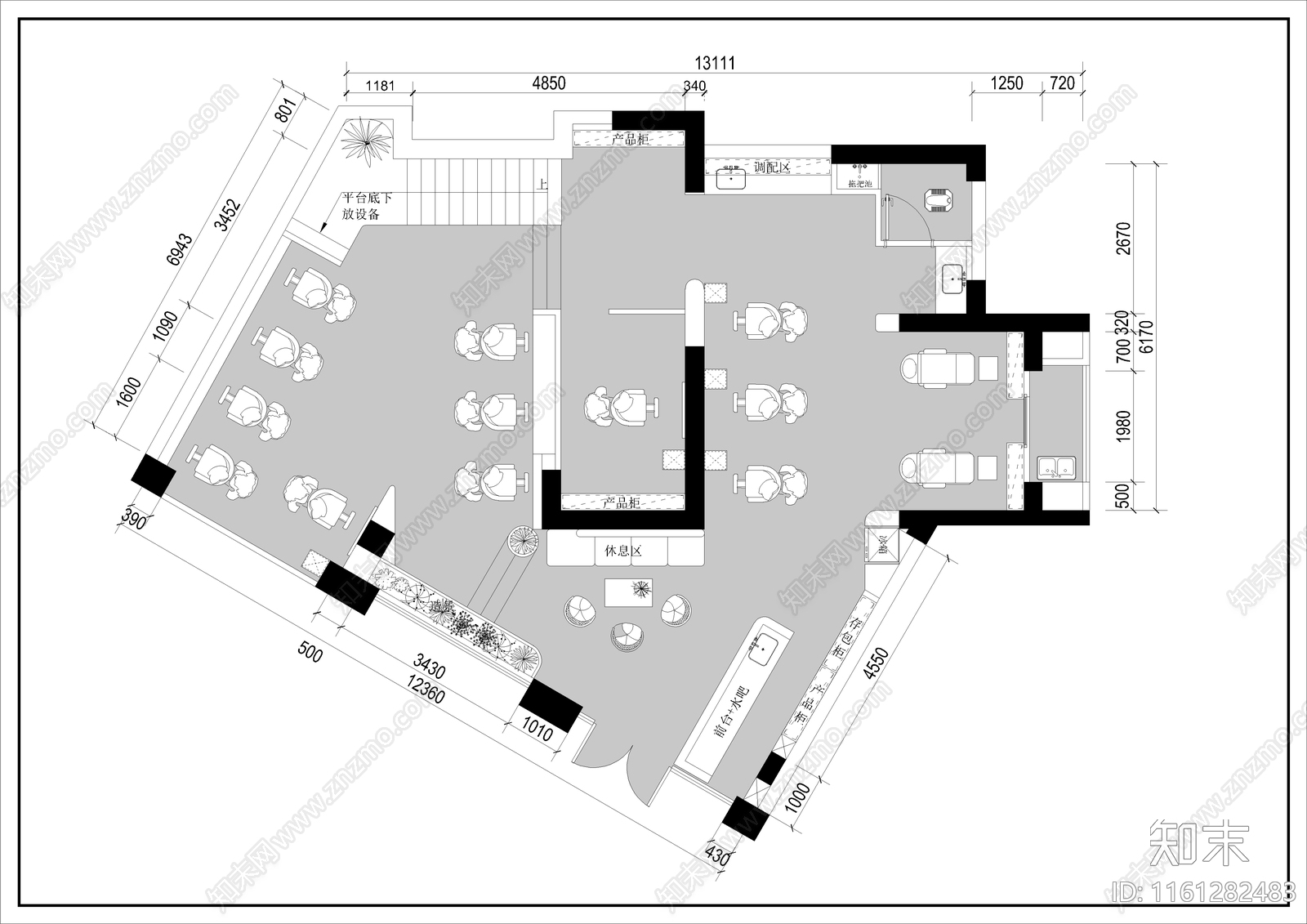 240平方现代风格的美容美发综合店施工图下载【ID:1161282483】