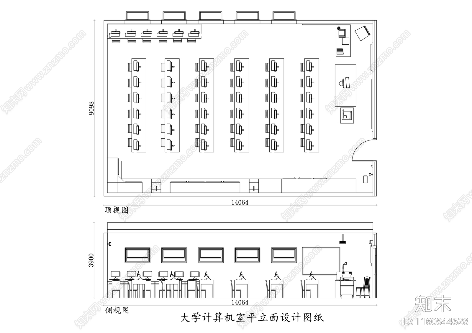 大学计算机室平立面设计图纸施工图下载【ID:1160844628】