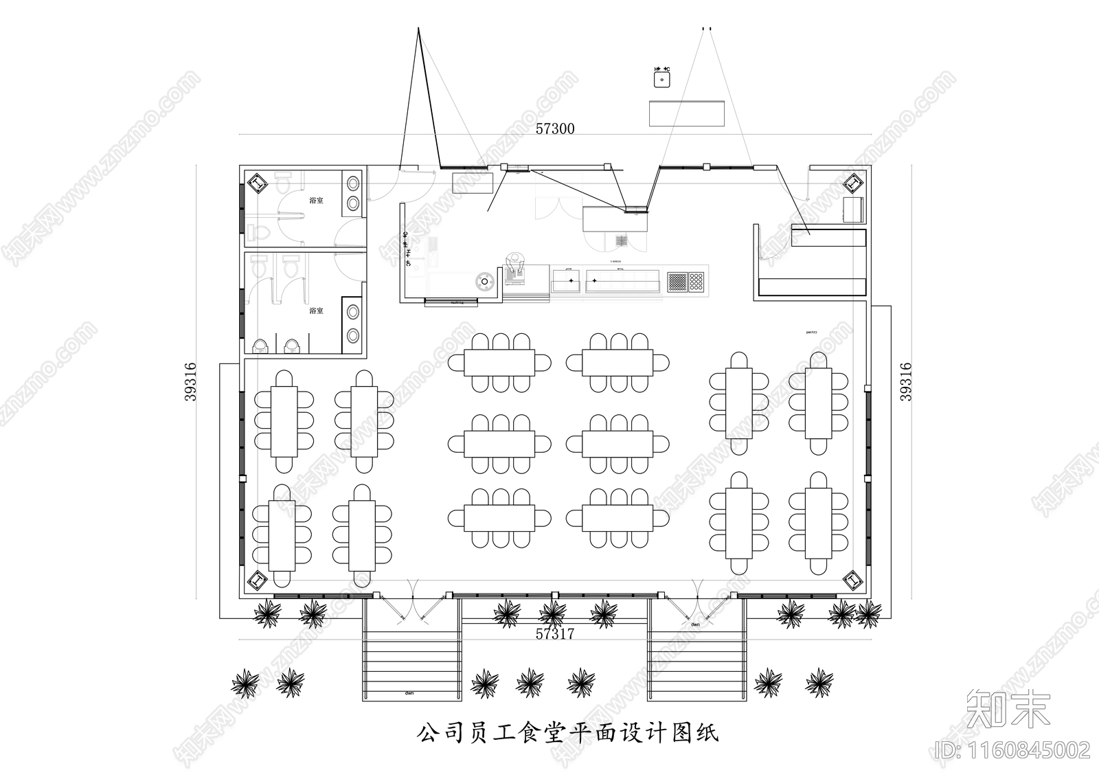 公司员工食堂平面设计图纸cad施工图下载【ID:1160845002】