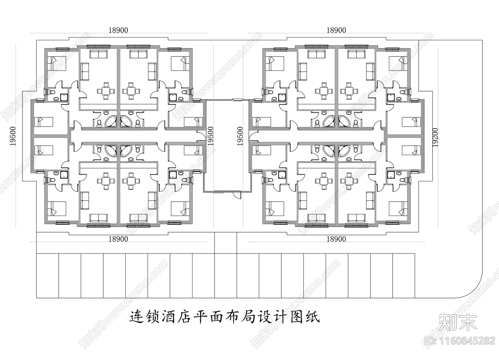 连锁酒店平面布局设计图纸施工图下载【ID:1160845282】