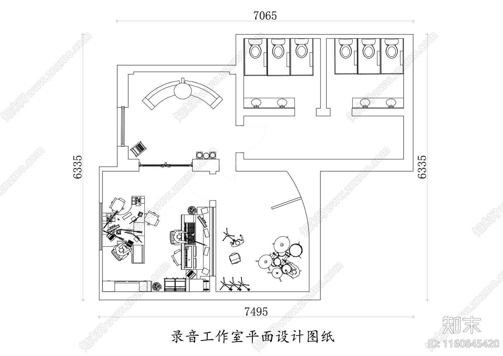 录音工作室平面设计图纸施工图下载【ID:1160845420】