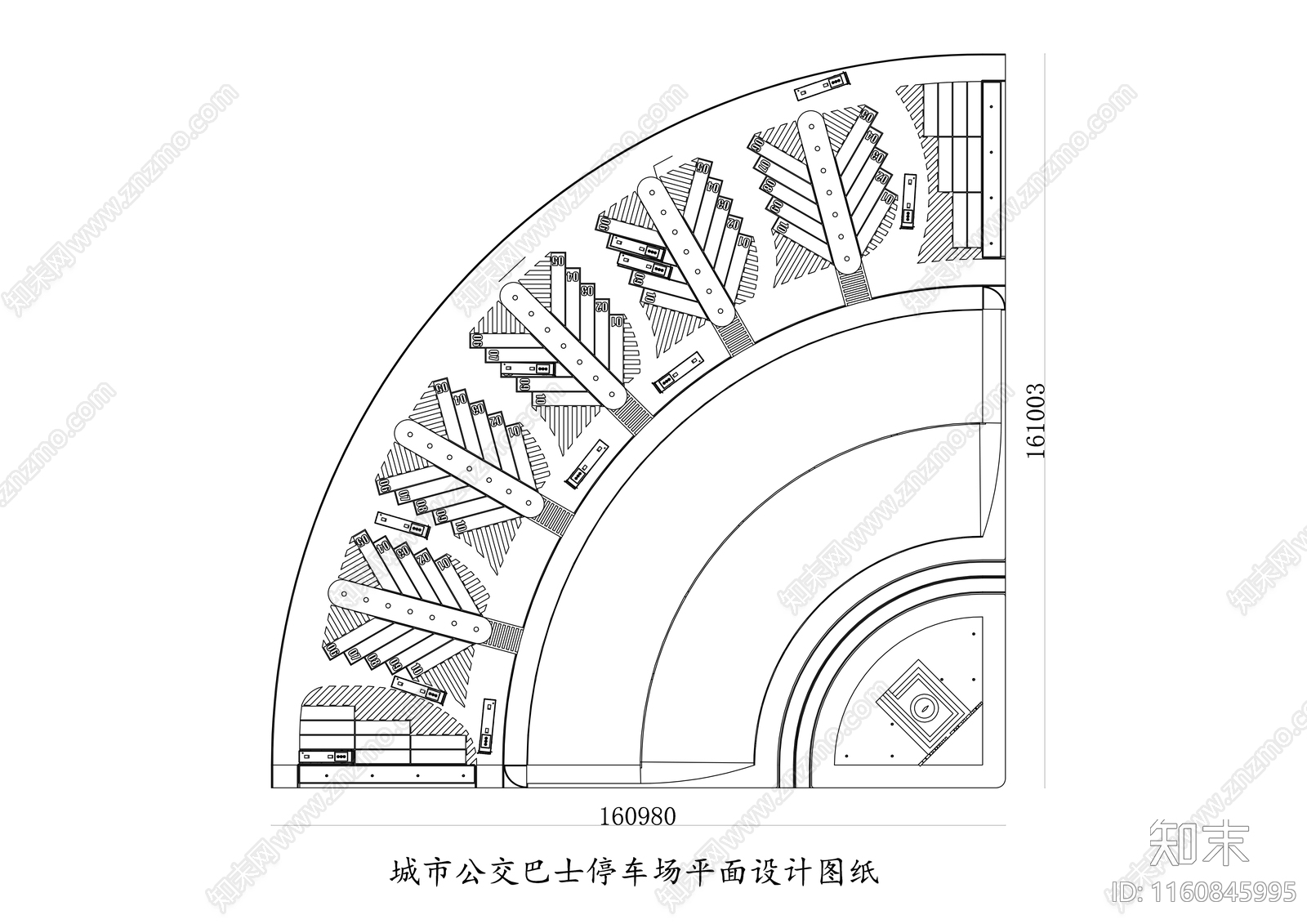 城市公交巴士停车场平面设计图纸cad施工图下载【ID:1160845995】