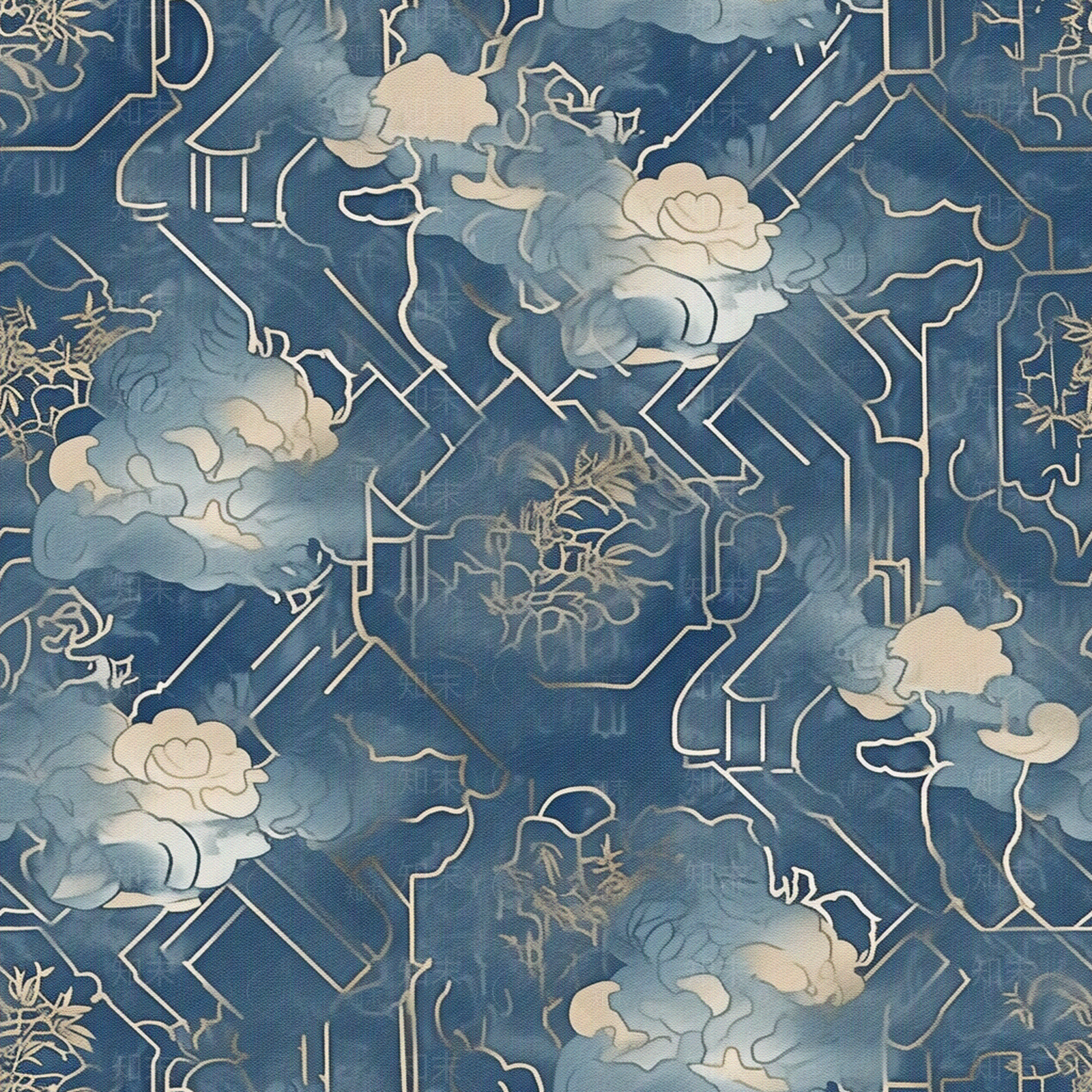 无缝新中式深蓝色云纹酒店轻奢地毯贴图下载【ID:1160849857】