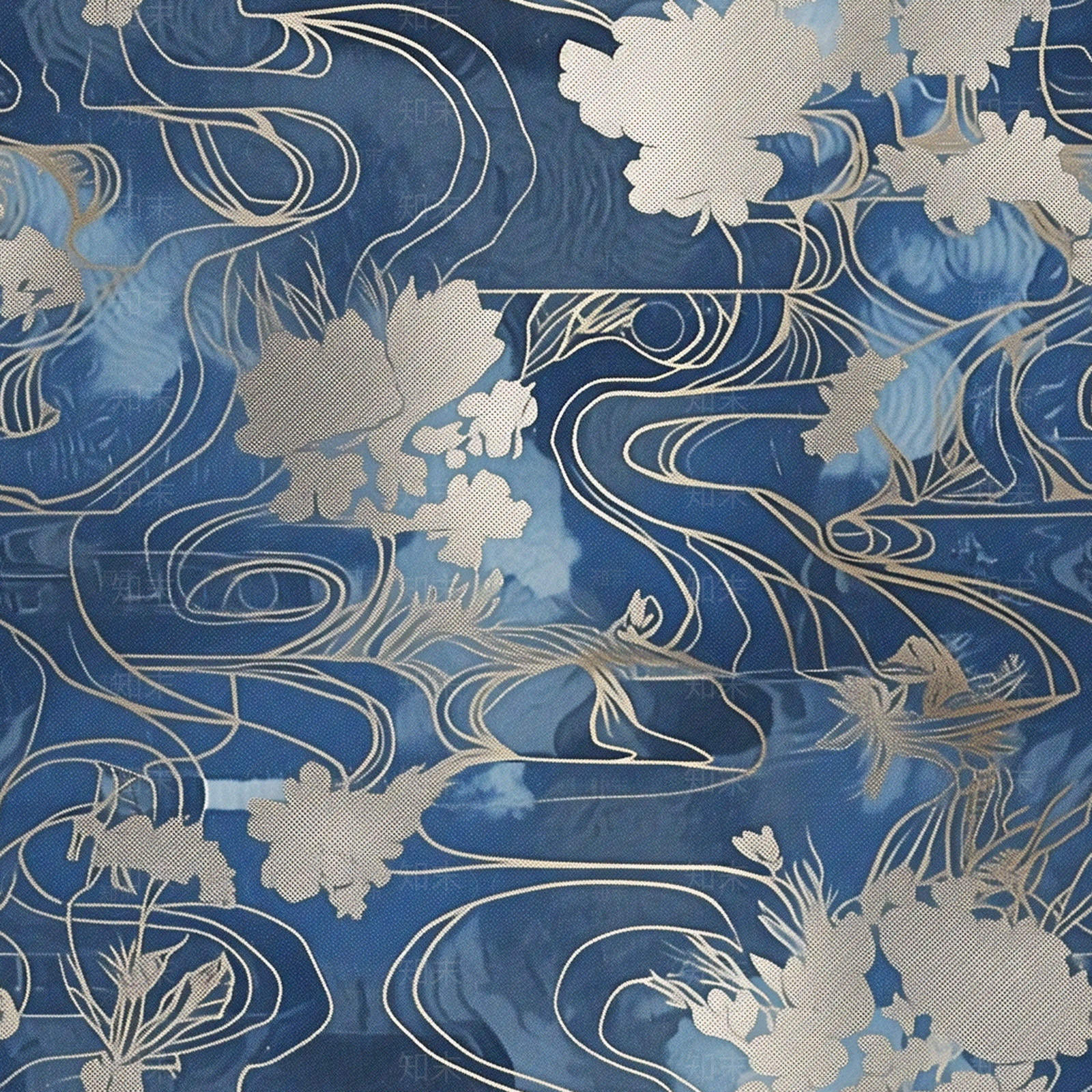 无缝新中式深蓝色花纹酒店轻奢地毯贴图下载【ID:1160849828】