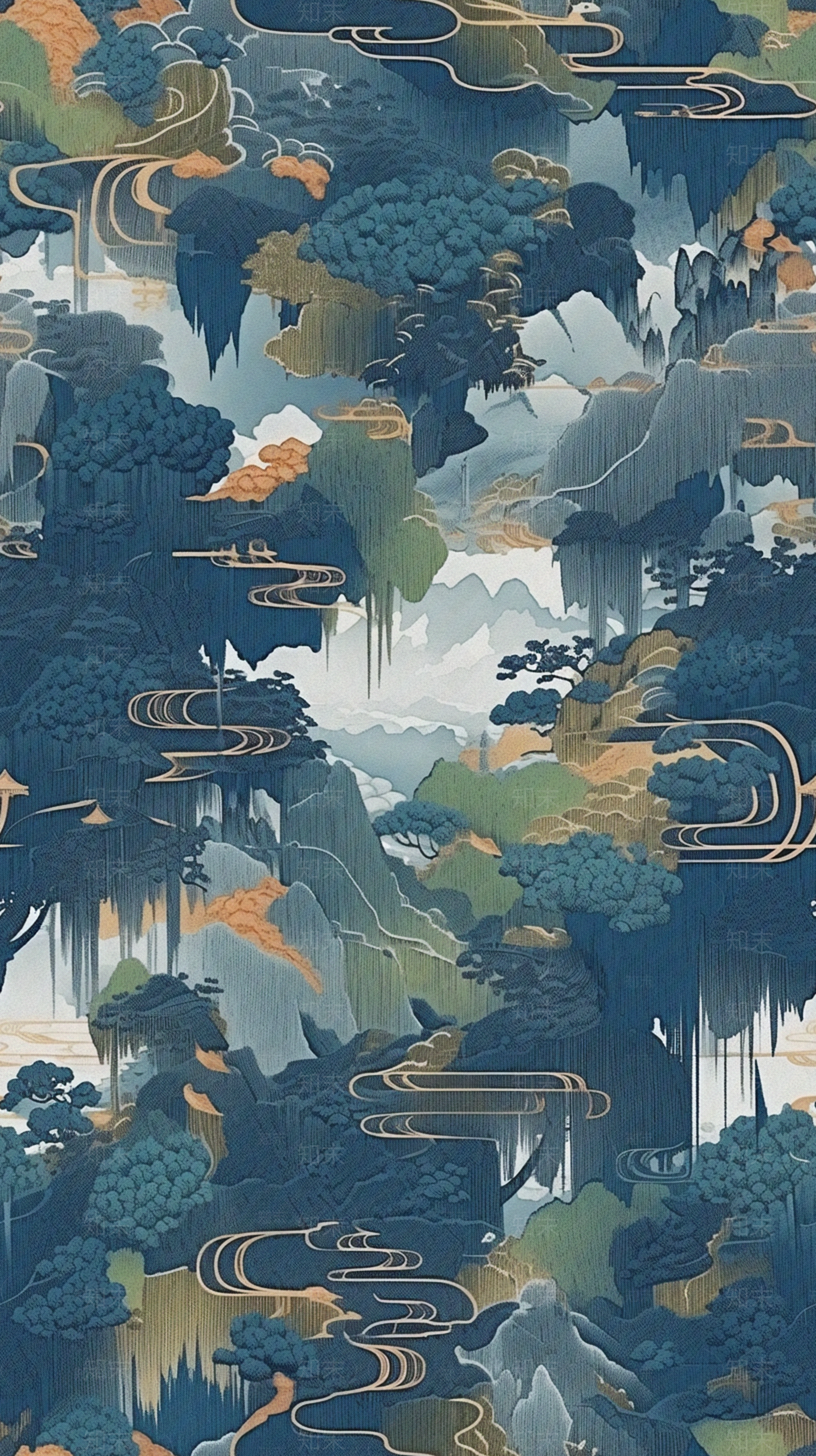 无缝新中式山水纹理酒店轻奢地毯贴图下载【ID:1160849993】