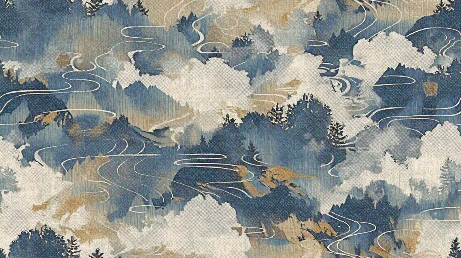 无缝新中式浅蓝白色山水纹理酒店轻奢地毯贴图下载【ID:1160849939】