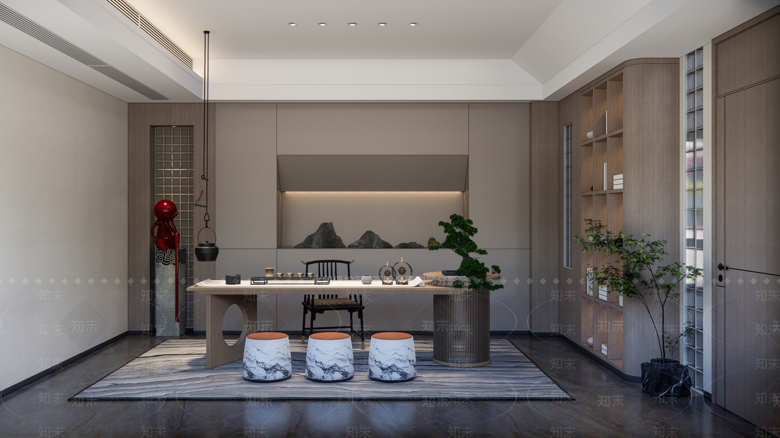 新中式茶室效果图SU模型下载【ID:1160853701】