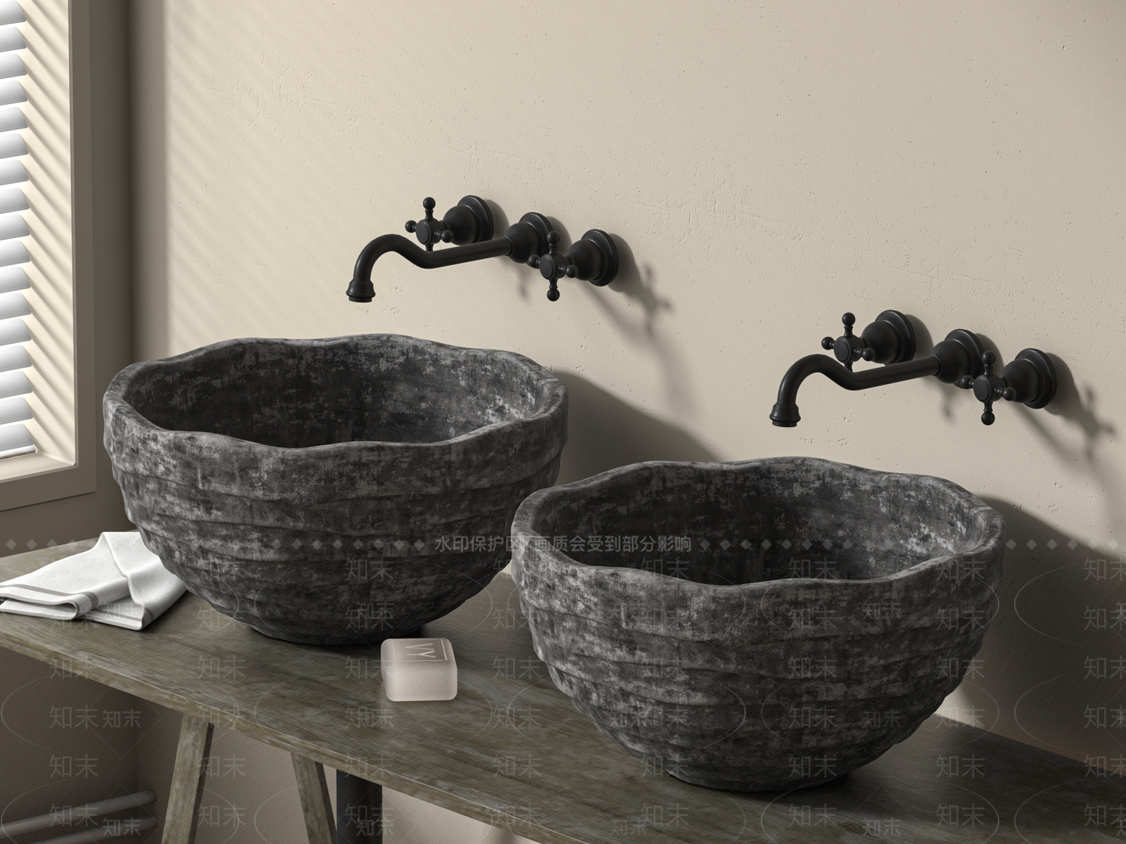 现代石雕台盆洗手台3D模型下载【ID:1160854019】