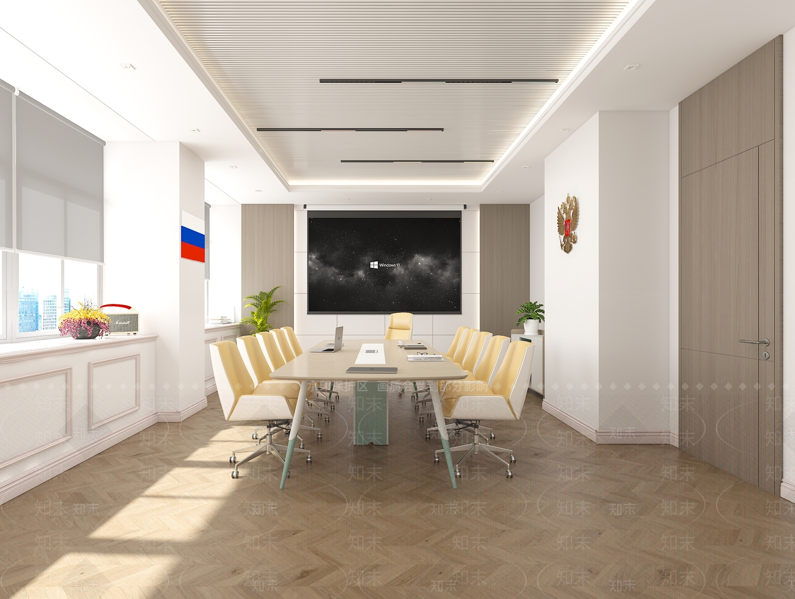 简欧会议室会议桌会议椅美式3D模型下载【ID:1160860315】