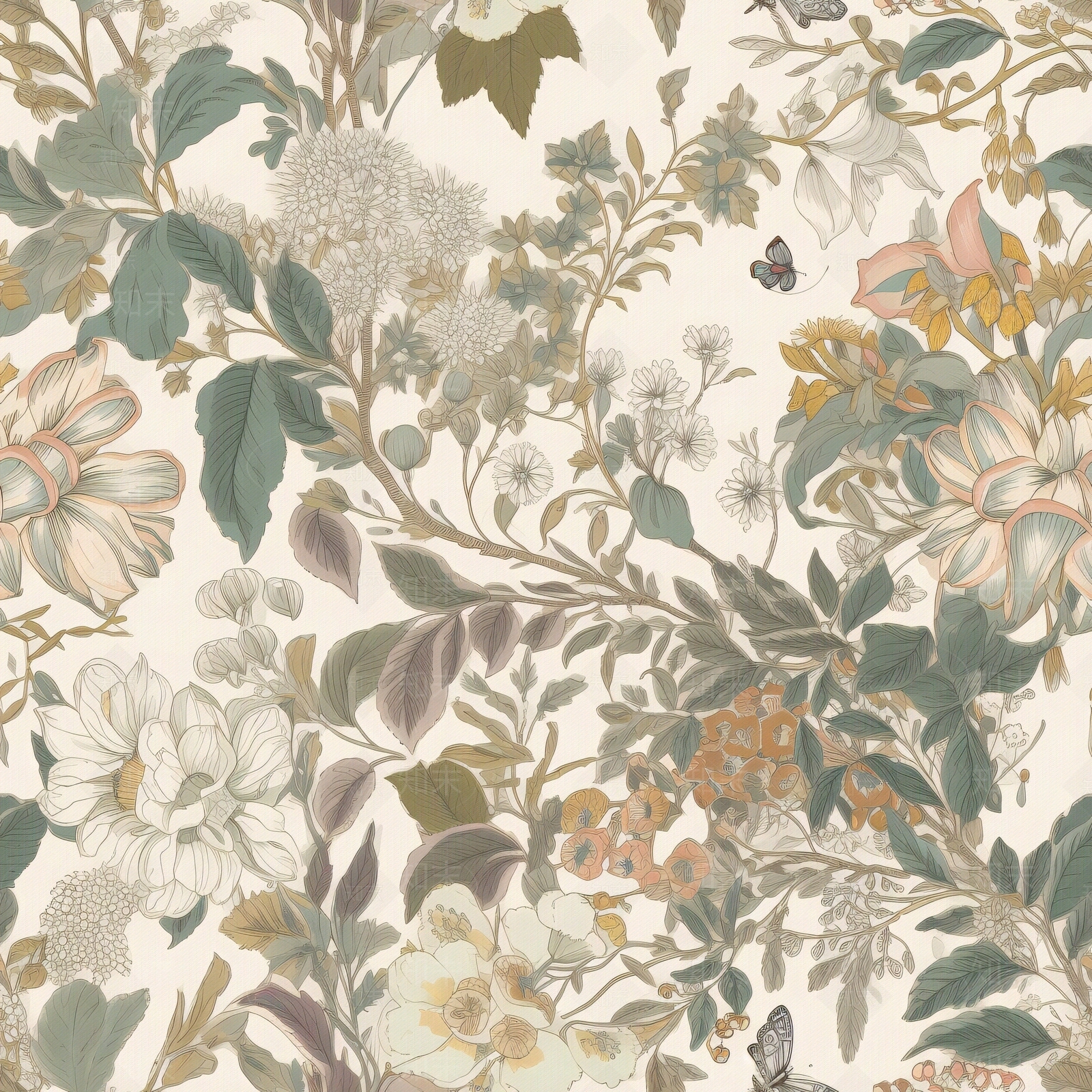 无缝连纹复古欧式热带雨林森系植物花卉壁纸贴图下载【ID:1160863770】