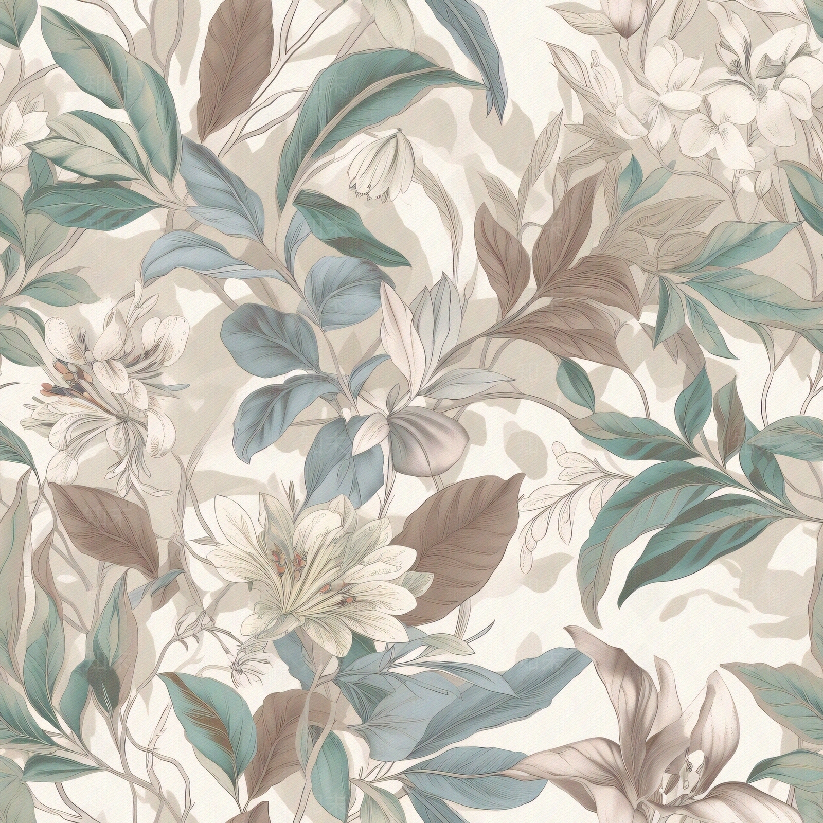 无缝连纹复古欧式热带雨林森系植物花卉壁纸贴图下载【ID:1160863781】