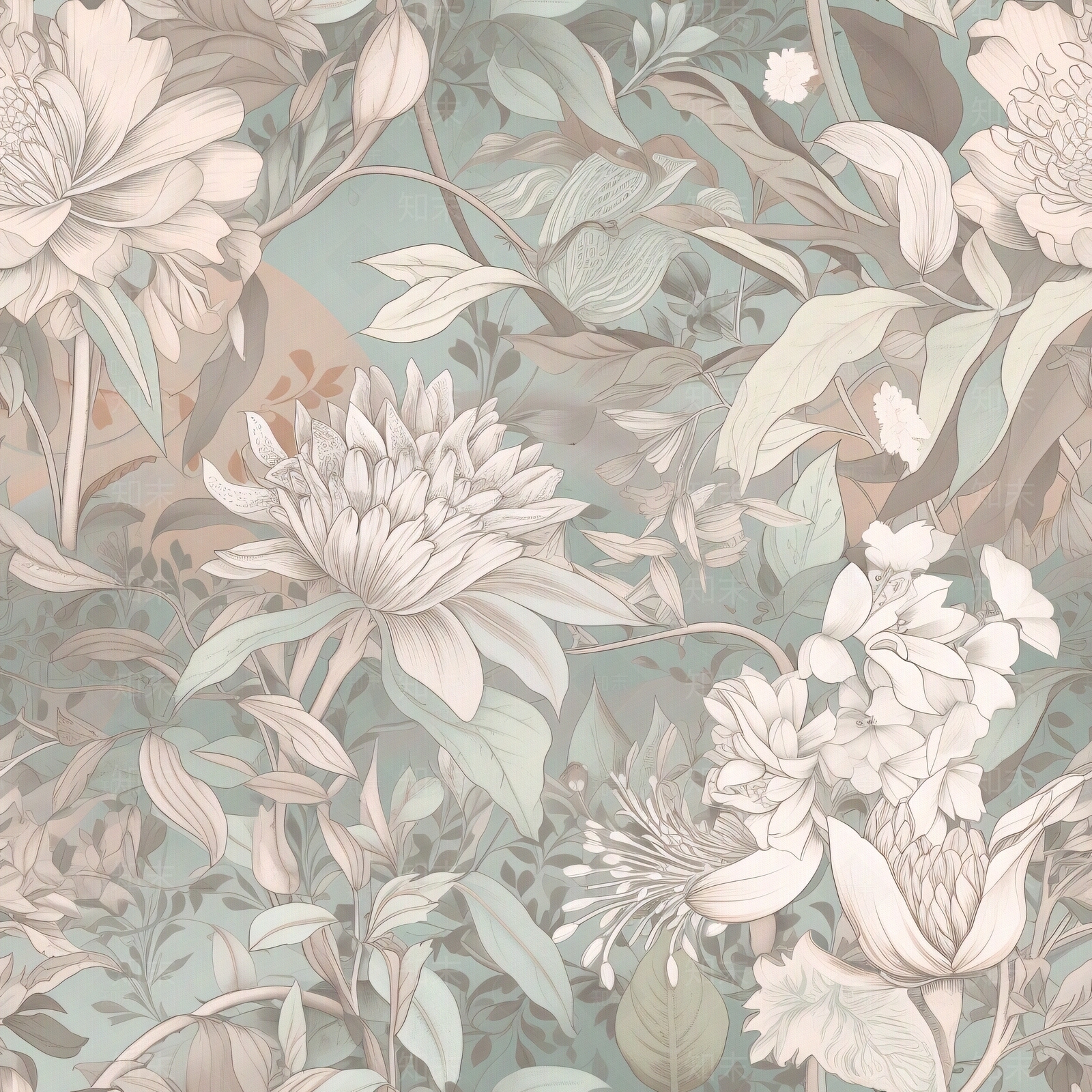 无缝连纹复古欧式热带雨林森系植物花卉壁纸贴图下载【ID:1160863793】