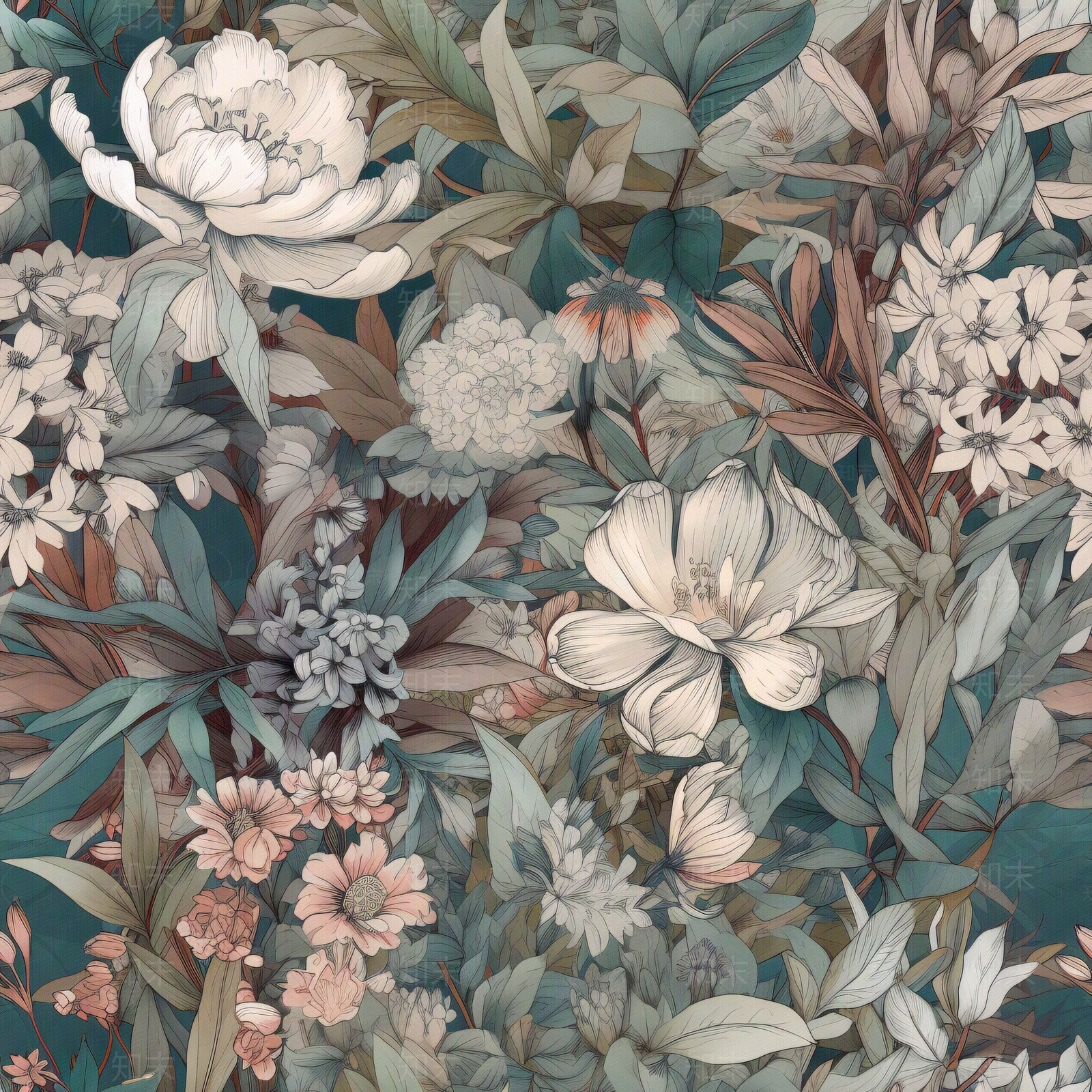 无缝连纹复古欧式热带雨林森系植物花卉壁纸贴图下载【ID:1160863725】