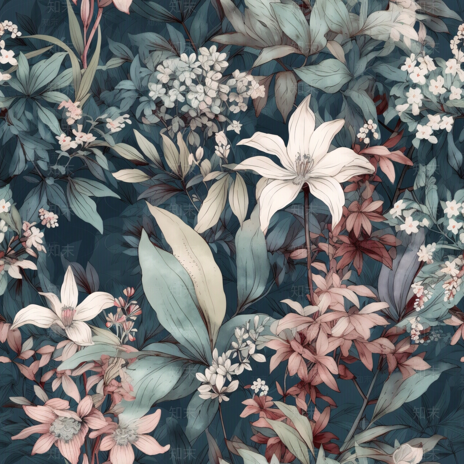 无缝连纹复古欧式热带雨林森系植物花卉壁纸贴图下载【ID:1160864125】