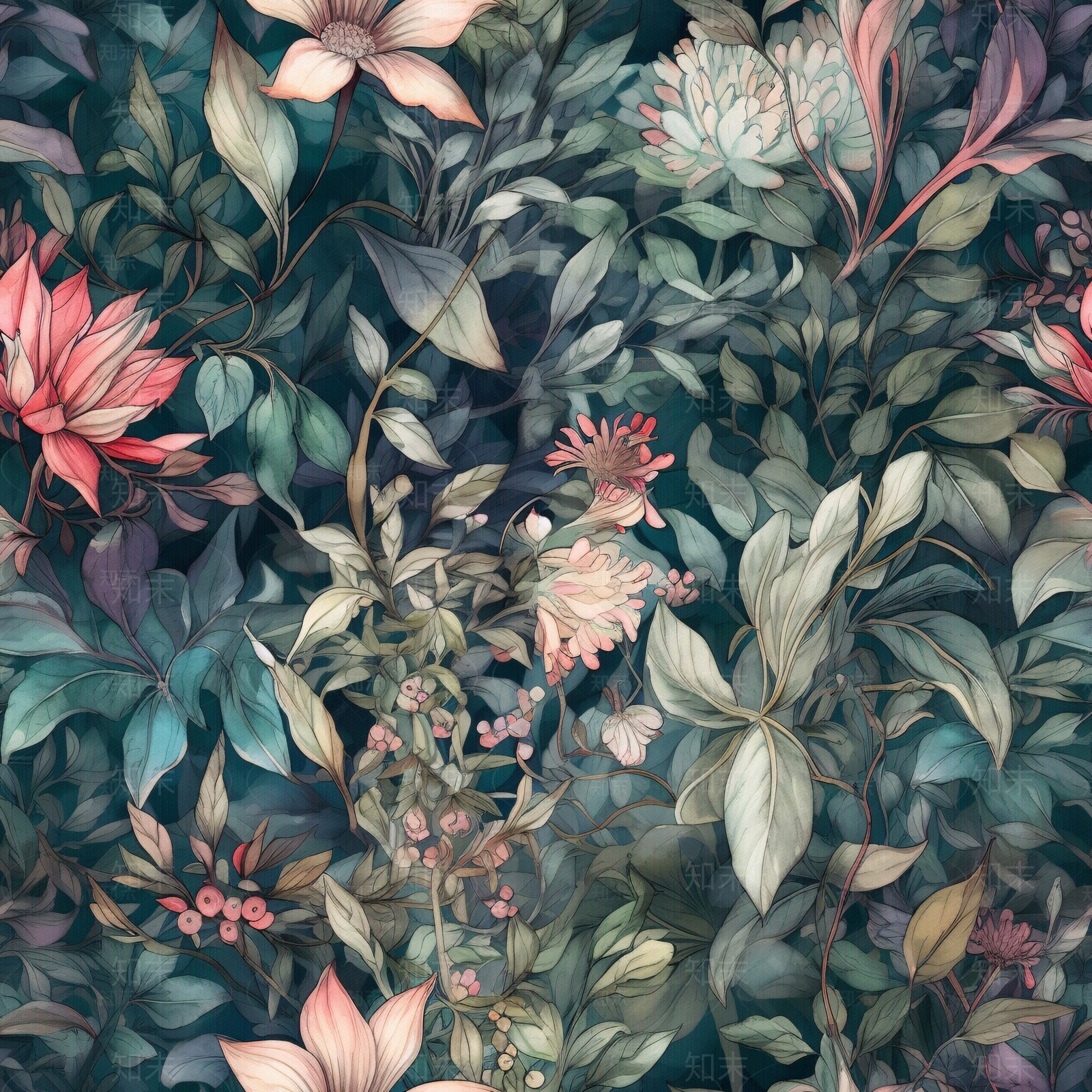 无缝连纹复古欧式热带雨林森系植物花卉壁纸贴图下载【ID:1160864128】