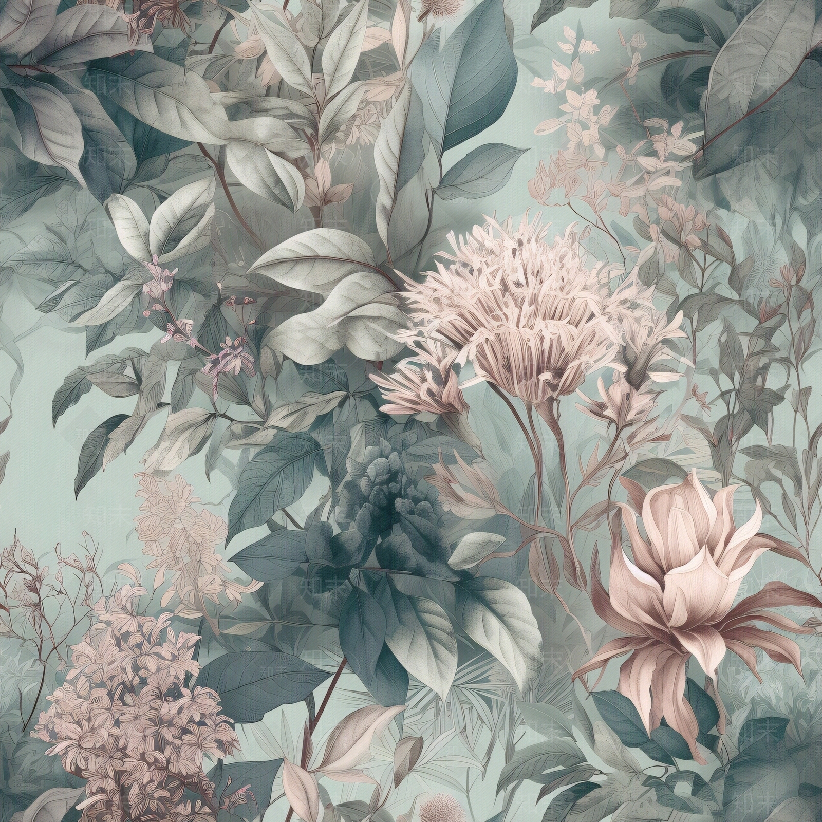 无缝连纹复古欧式热带雨林森系植物花卉壁纸贴图下载【ID:1160864253】