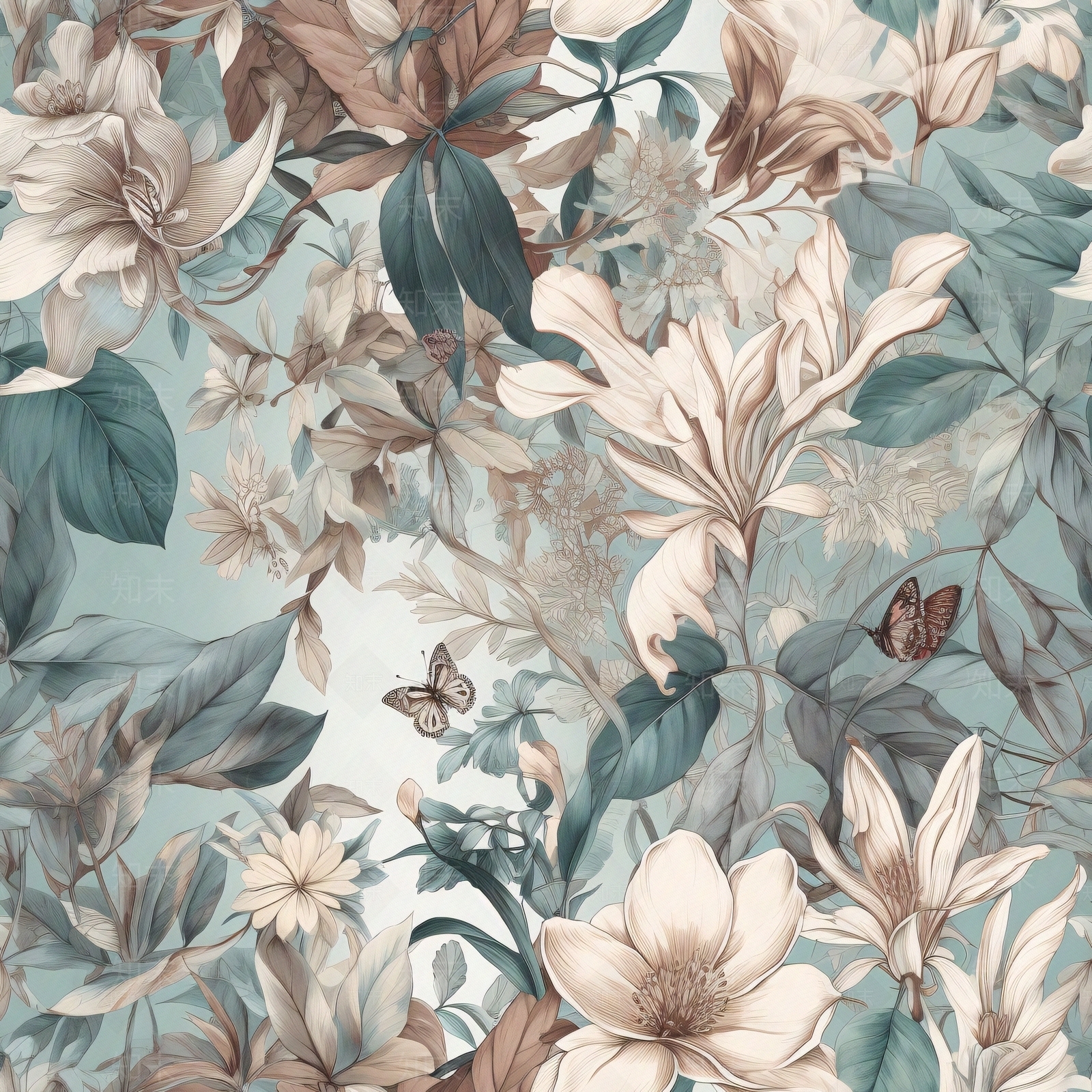 无缝连纹复古欧式热带雨林森系植物花卉壁纸贴图下载【ID:1160864256】