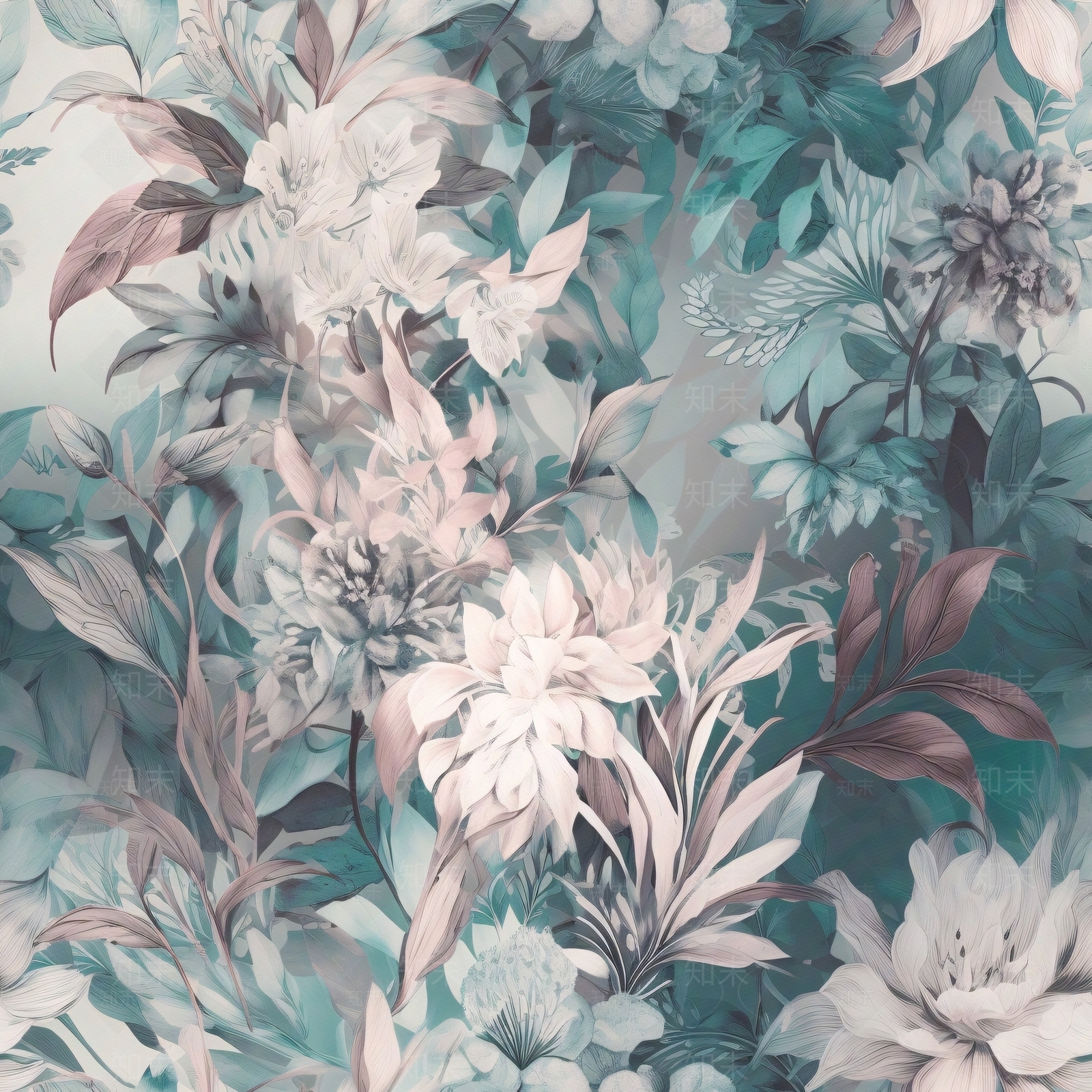 无缝连纹复古欧式热带雨林森系植物花卉壁纸贴图下载【ID:1160864353】