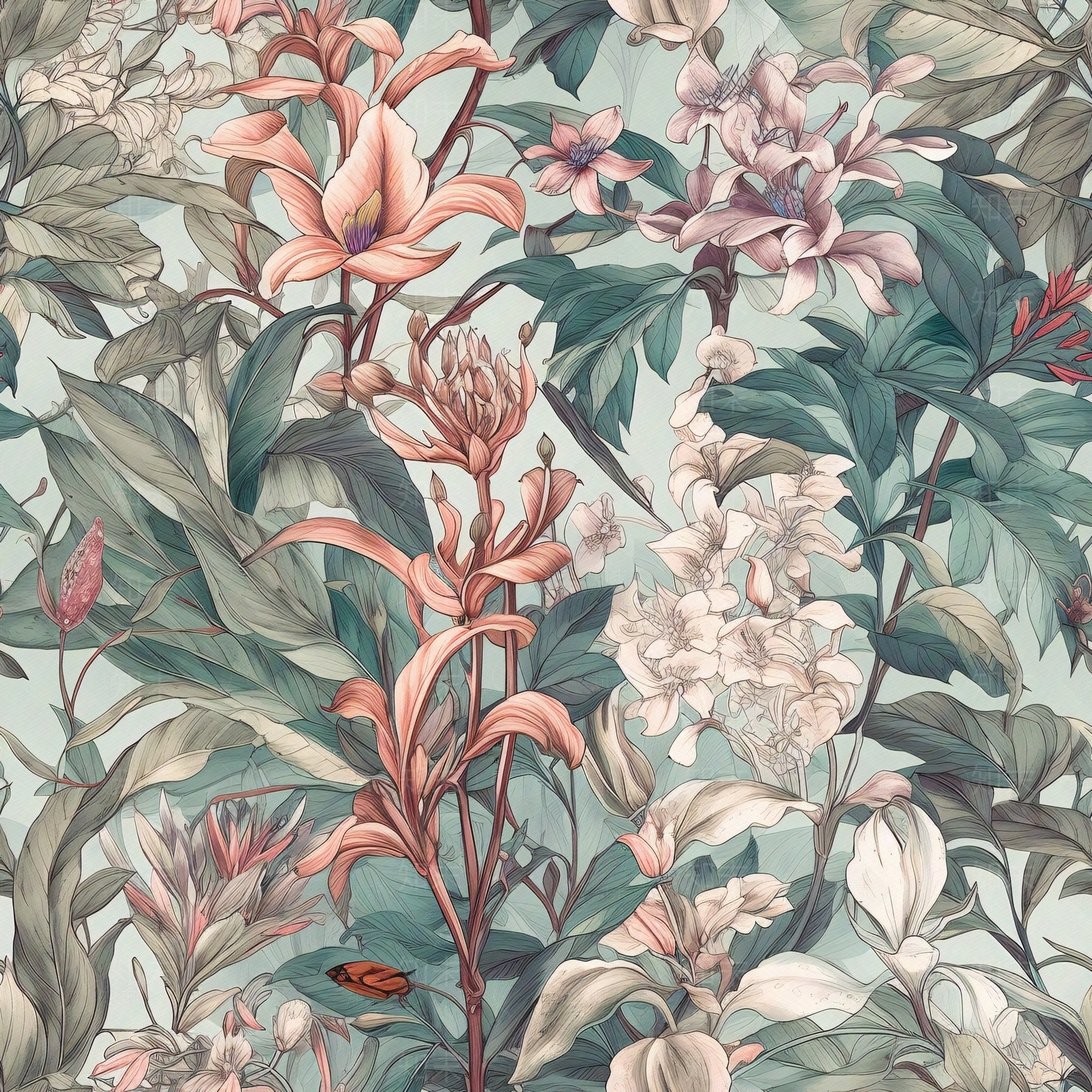 无缝连纹复古欧式热带雨林森系植物花卉壁纸贴图下载【ID:1160864398】