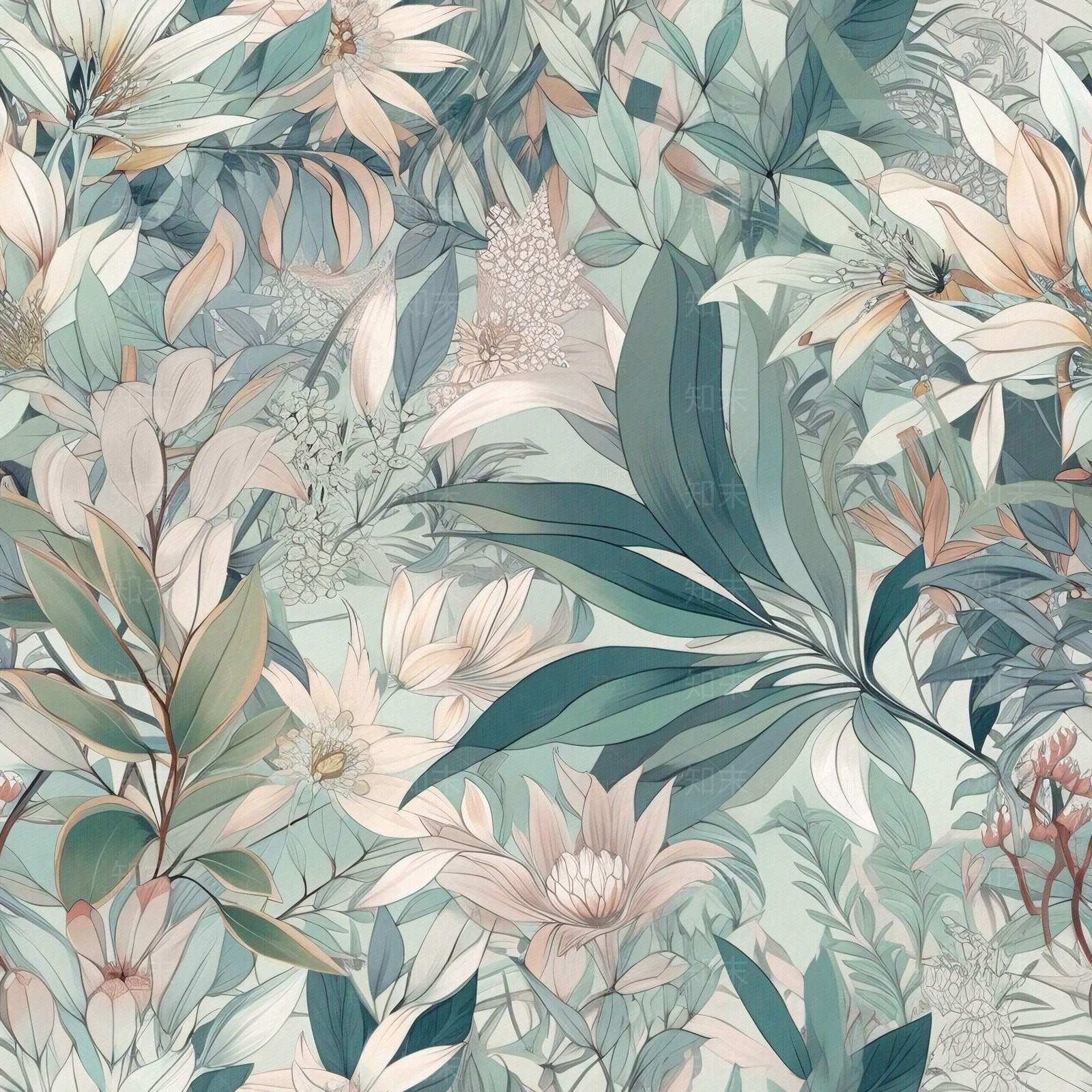 无缝连纹复古欧式热带雨林森系植物花卉壁纸贴图下载【ID:1160864461】