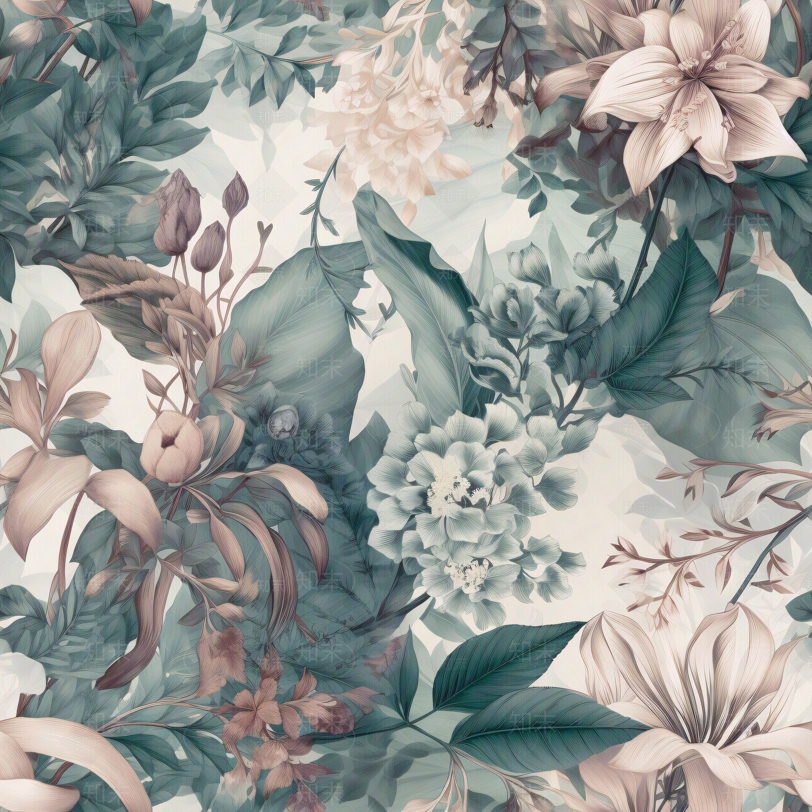 无缝连纹复古欧式热带雨林森系植物花卉壁纸贴图下载【ID:1160864549】