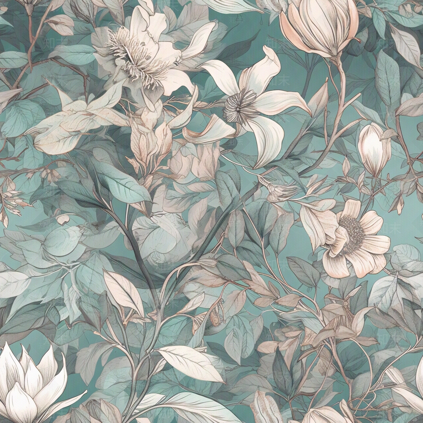 无缝连纹复古欧式热带雨林森系植物花卉壁纸贴图下载【ID:1160864705】