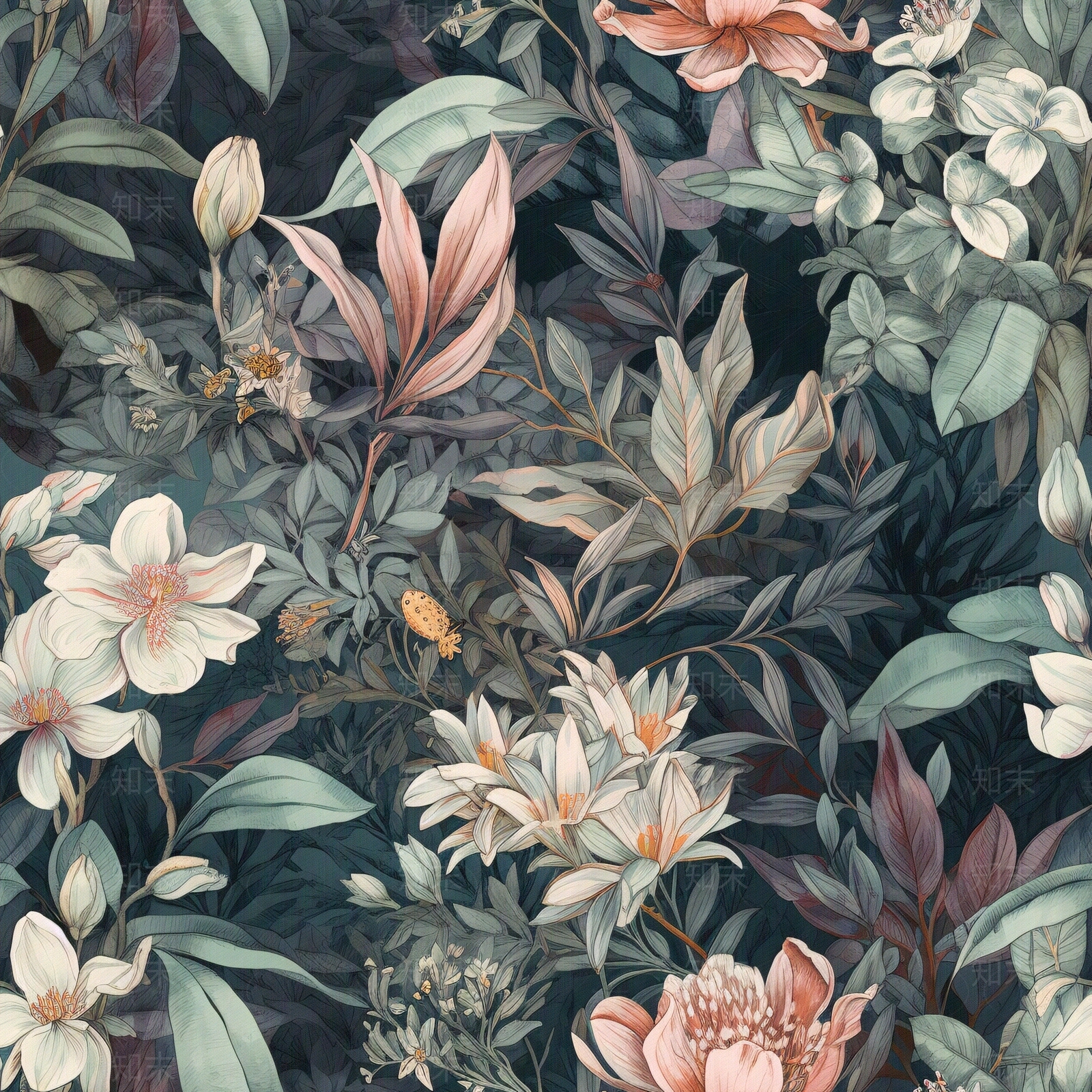 无缝连纹复古欧式热带雨林森系植物花卉壁纸贴图下载【ID:1160864830】