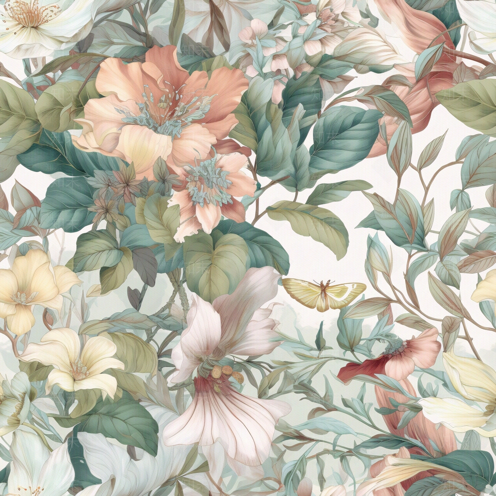 无缝连纹复古欧式热带雨林森系植物花卉壁纸贴图下载【ID:1160864981】