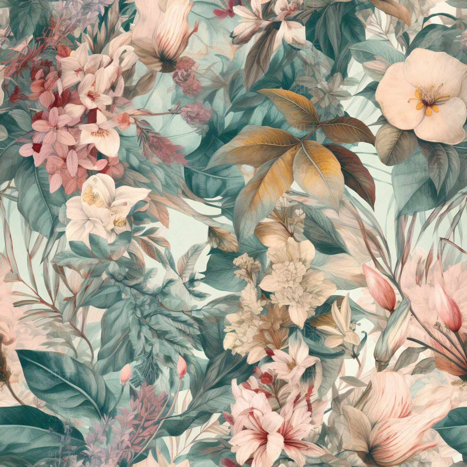 无缝连纹复古欧式热带雨林森系植物花卉壁纸贴图下载【ID:1160864954】