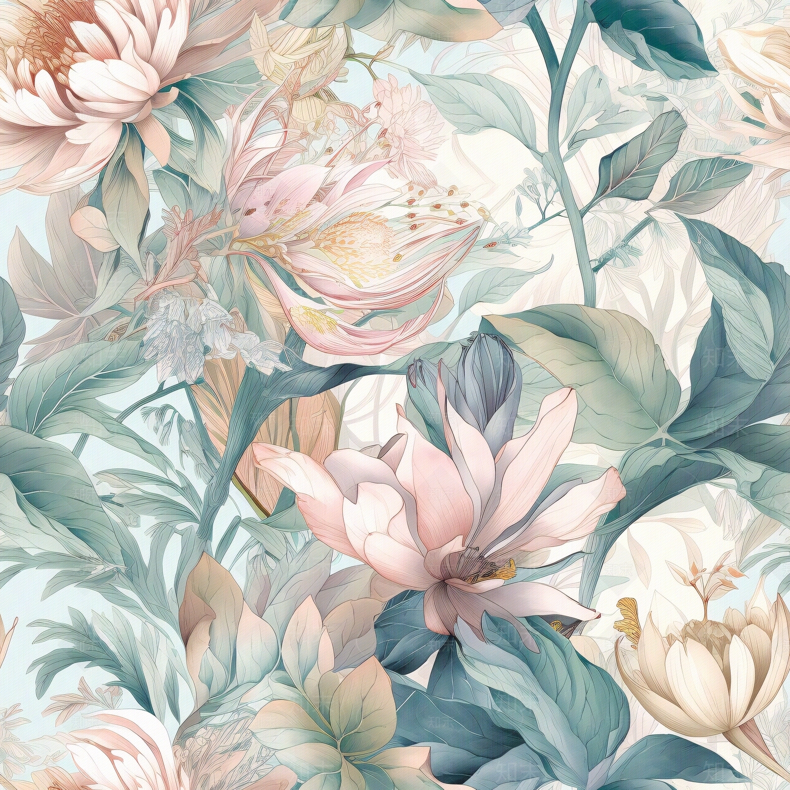 无缝连纹复古欧式热带雨林森系植物花卉壁纸贴图下载【ID:1160865290】