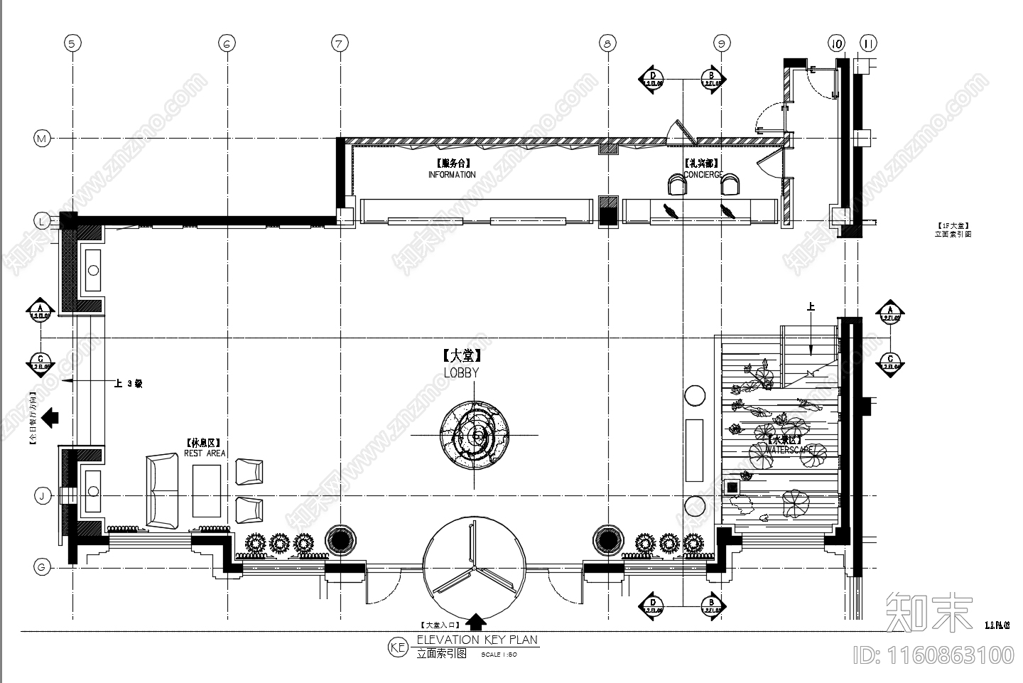 酒店大堂cad施工图下载【ID:1160863100】