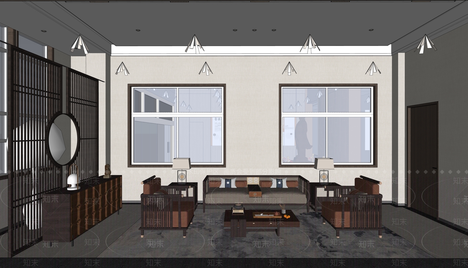 新中式茶室商务接待室SU模型下载【ID:1160870879】
