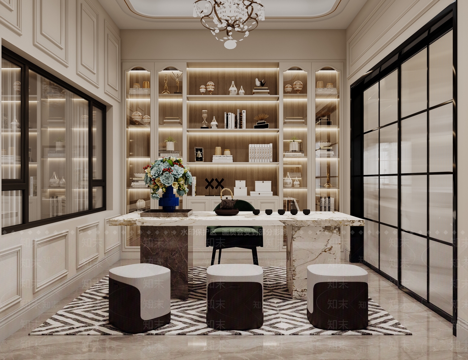 简欧茶室3D模型下载【ID:1160875914】