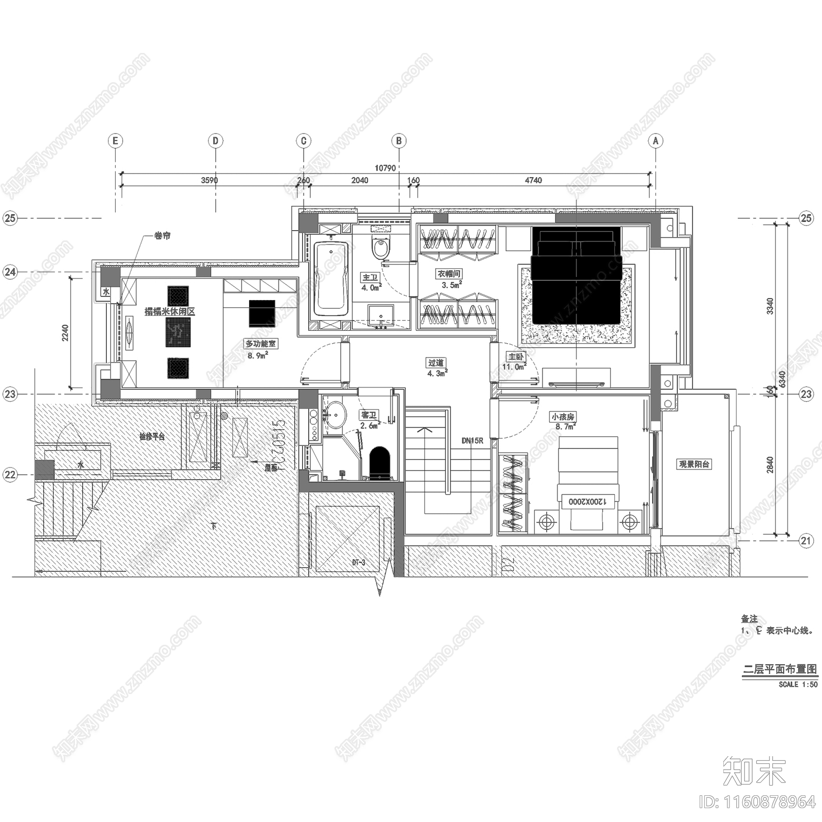 现代简约上海招商海德花园下叠二层别墅室内家装cad施工图下载【ID:1160878964】