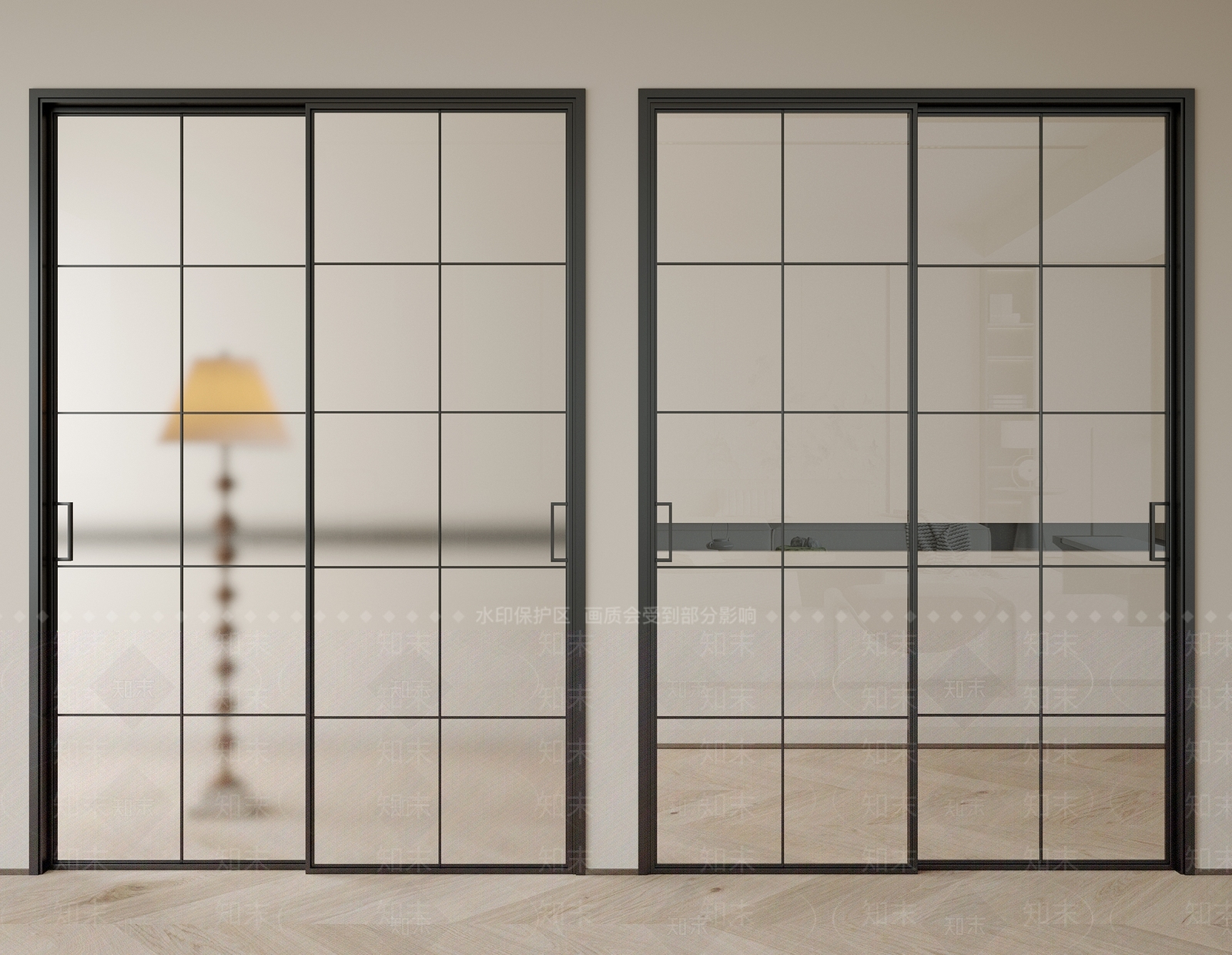 现代磨砂玻璃推拉门SU模型下载【ID:1160882929】