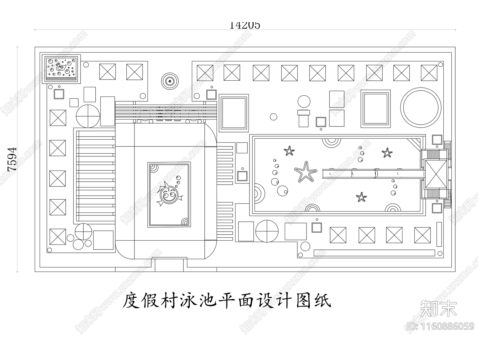 度假村泳池平面设计图纸施工图下载【ID:1160886059】