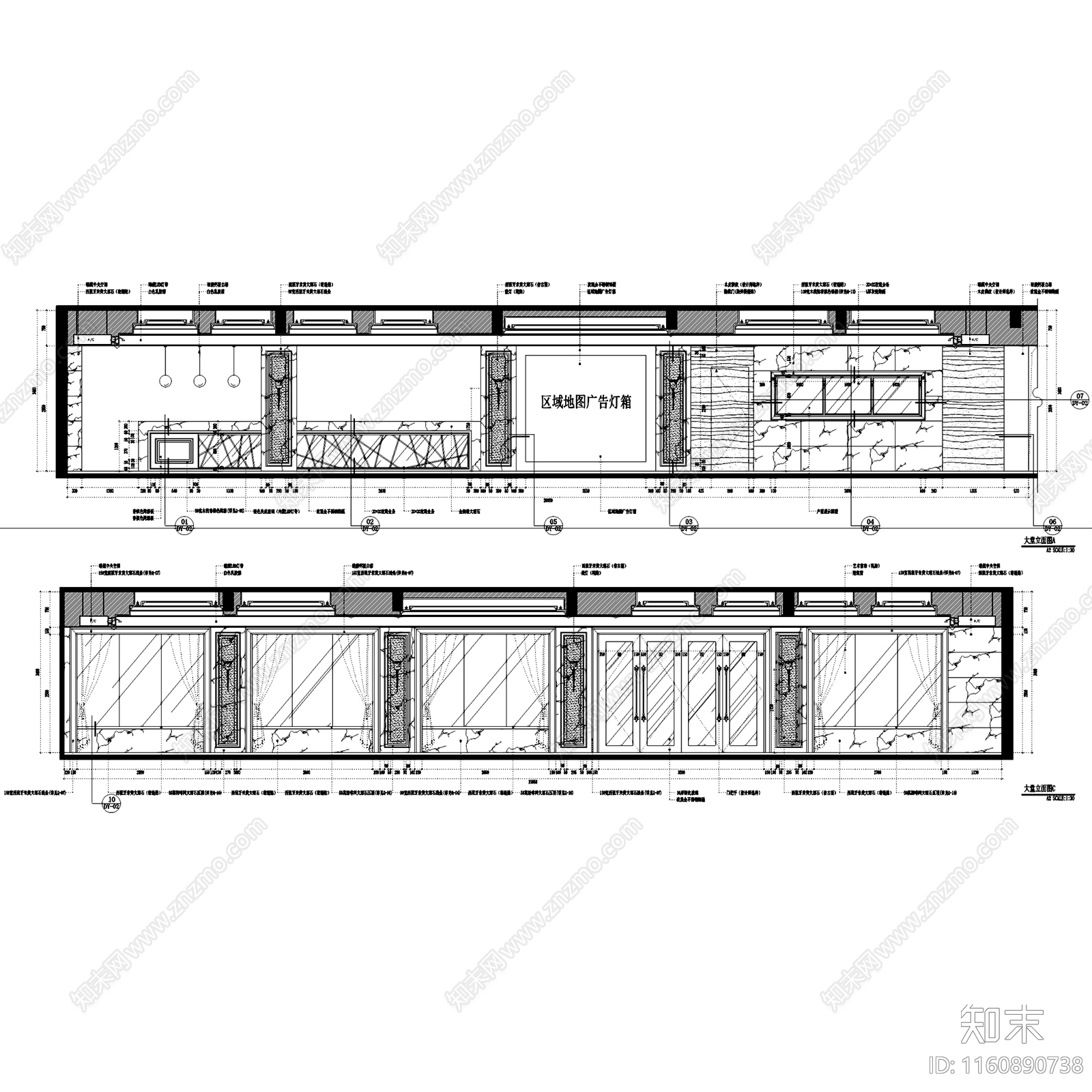 简欧中茵上城美域售楼处室内工装cad施工图下载【ID:1160890738】