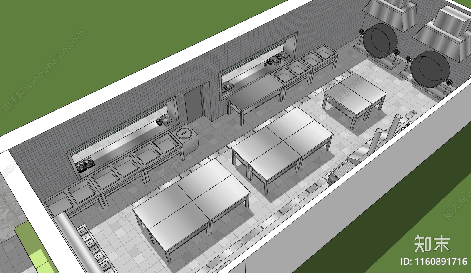现代风格中央厨房SU模型下载【ID:1160891716】