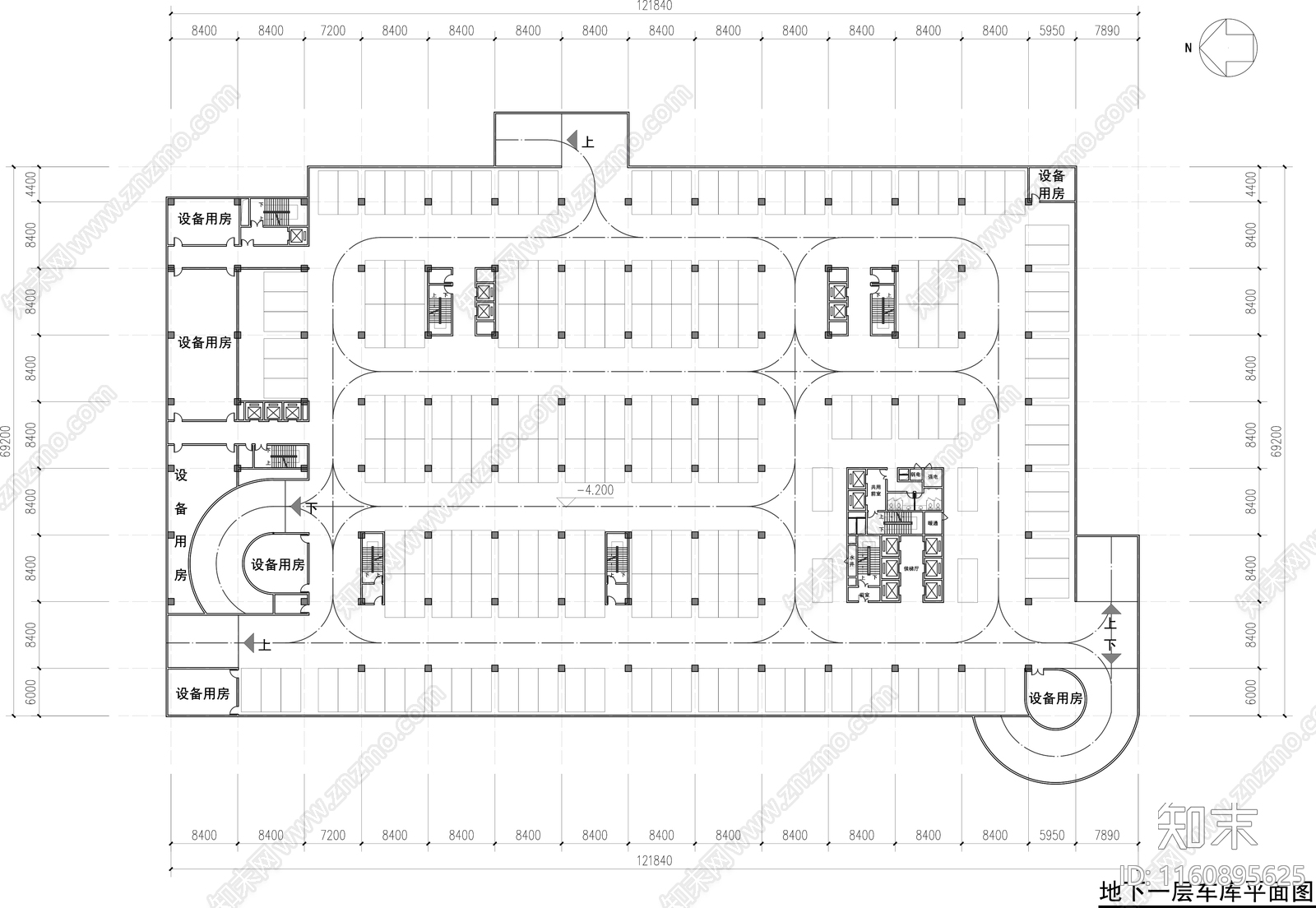 公建地下车库平面图施工图下载【ID:1160895625】