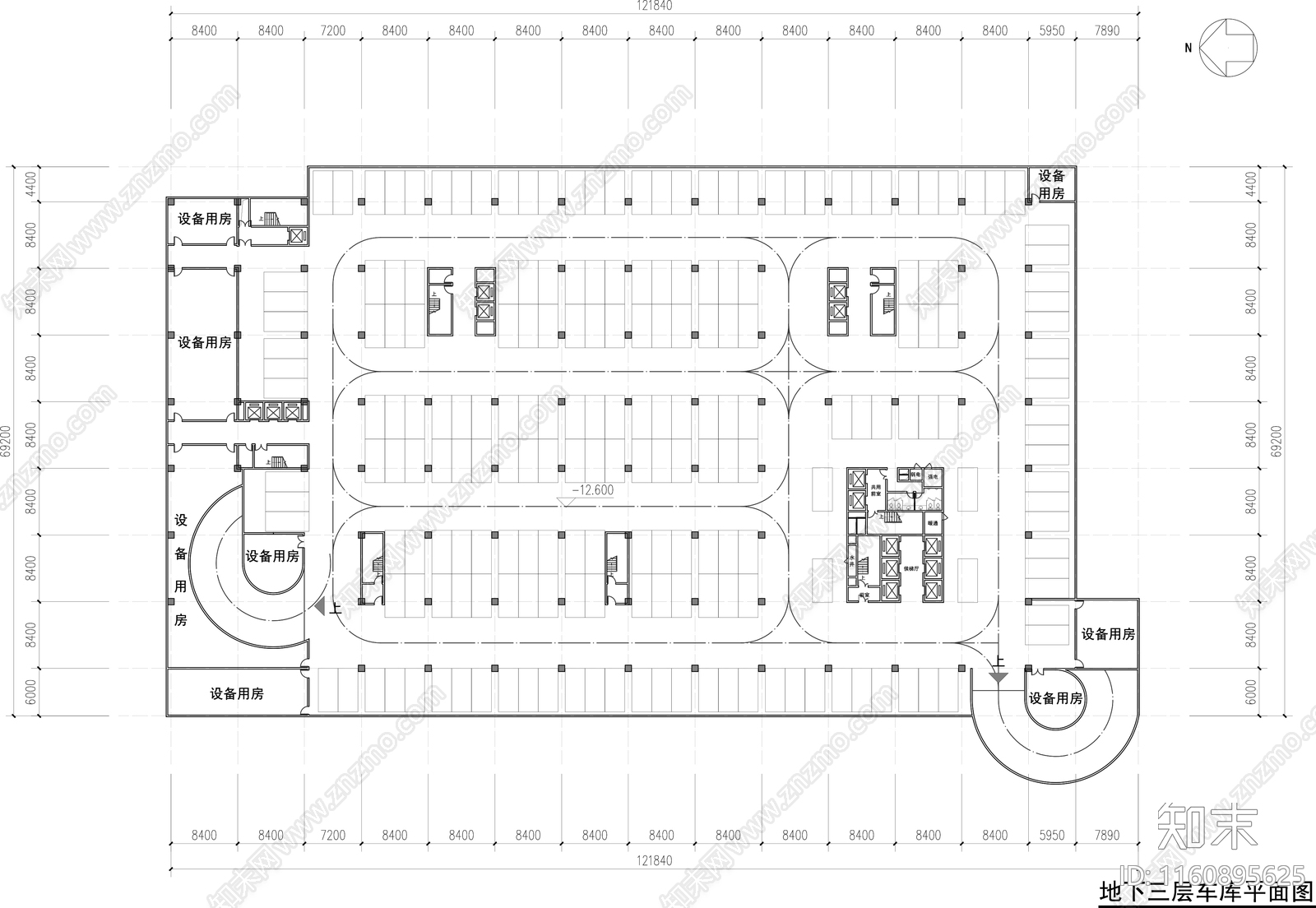 公建地下车库平面图施工图下载【ID:1160895625】