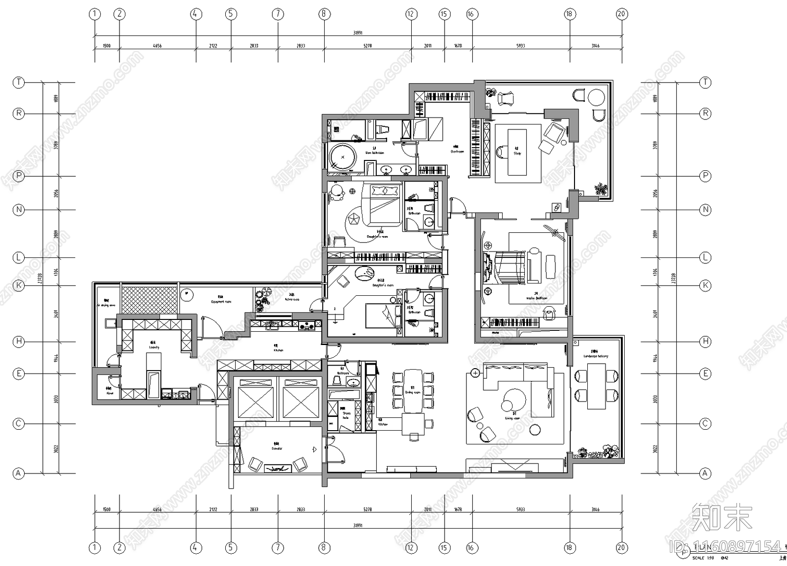 现代简约大平层家装室内全套cad施工图下载【ID:1160897154】