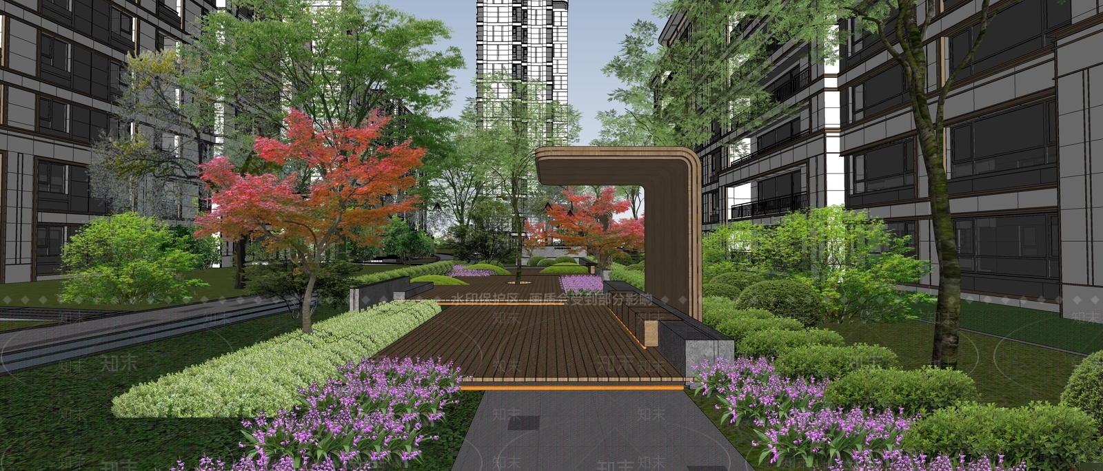 万科现代小区休闲空间景观SU模型下载【ID:1160898717】