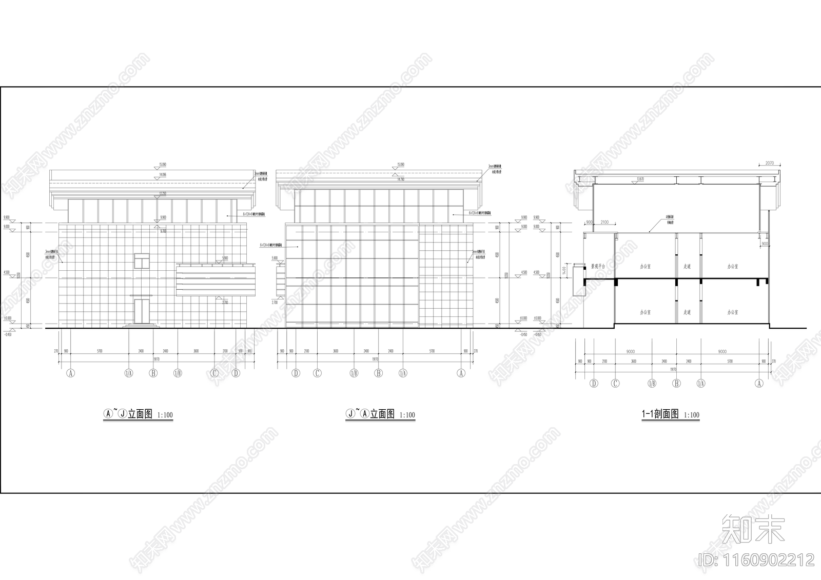 现代售楼部建筑cad施工图下载【ID:1160902212】